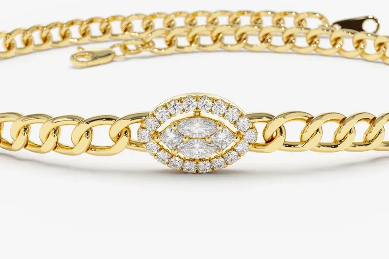 0.19Ctw Marquise Lab Grown Diamond Illusion Setting Bracelet