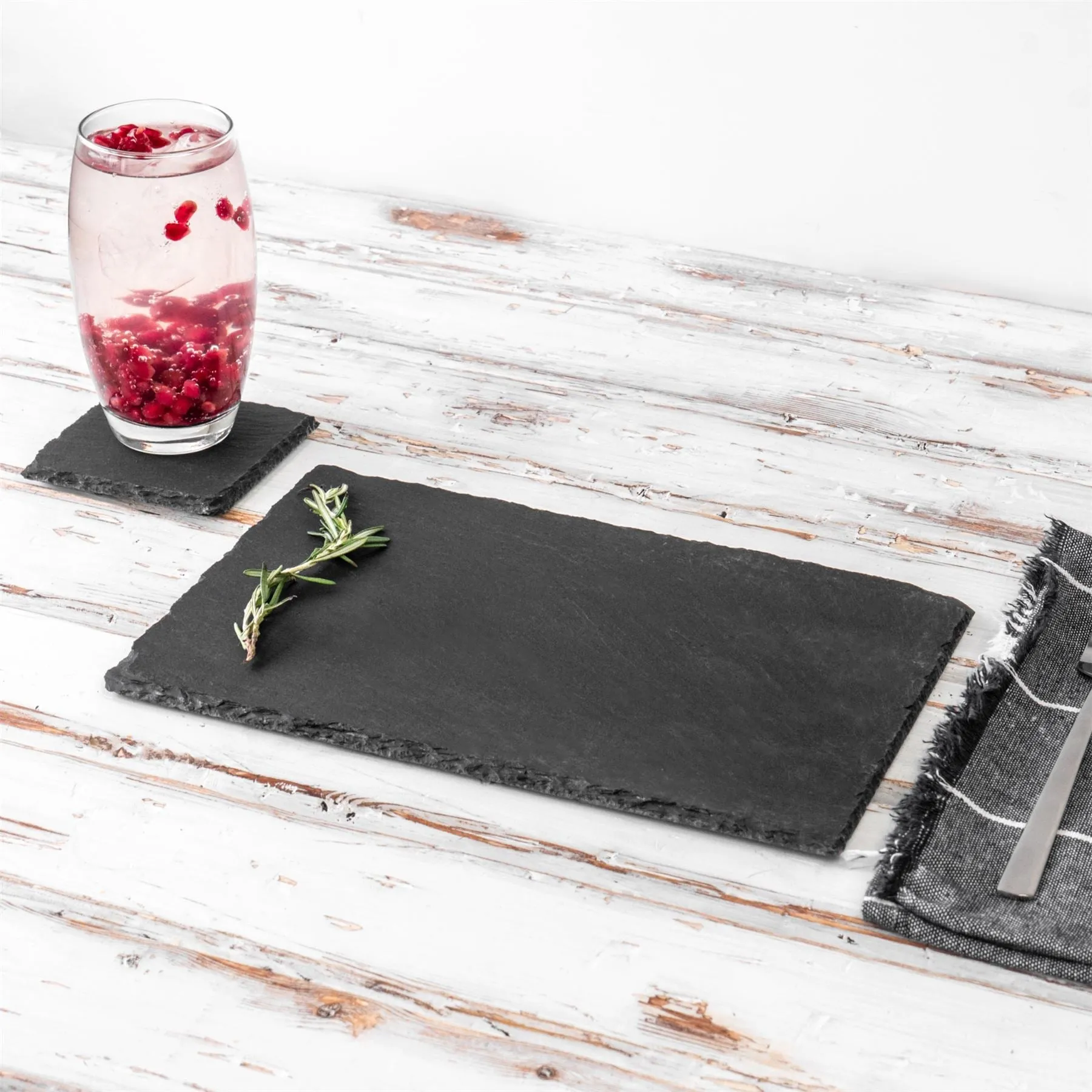 12pc Rectanglar Slate Placemat & Coaster Set - By Argon Tableware