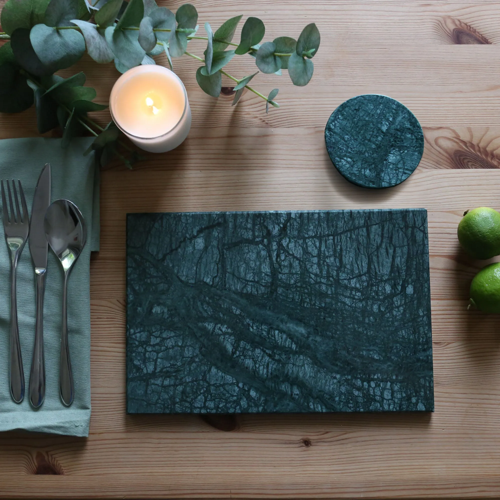 12pc Rectangle Marble Placemats & Round Coasters Set - 30cm x 20cm - Green - By Argon Tableware