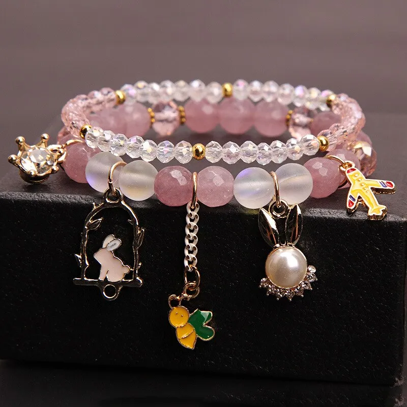 2021 new Korean handmade DIY ladies bracelet for women rabbit star and moon pendant rabbit hand flower pendant bracelet female