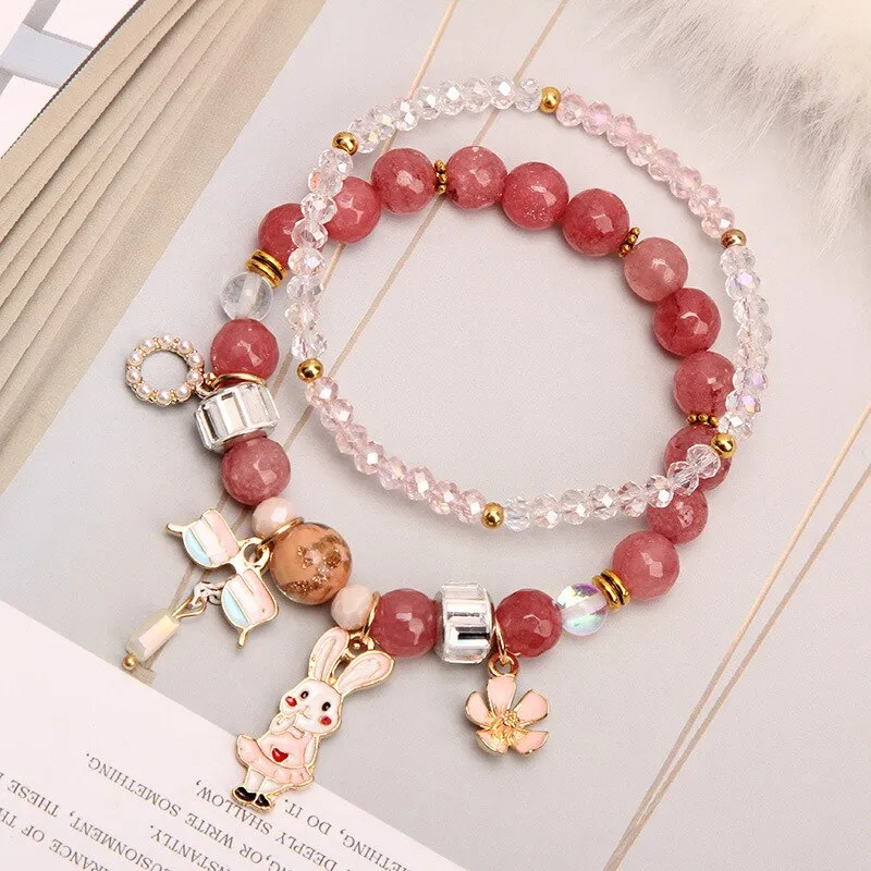 2021 new Korean handmade DIY ladies bracelet for women rabbit star and moon pendant rabbit hand flower pendant bracelet female