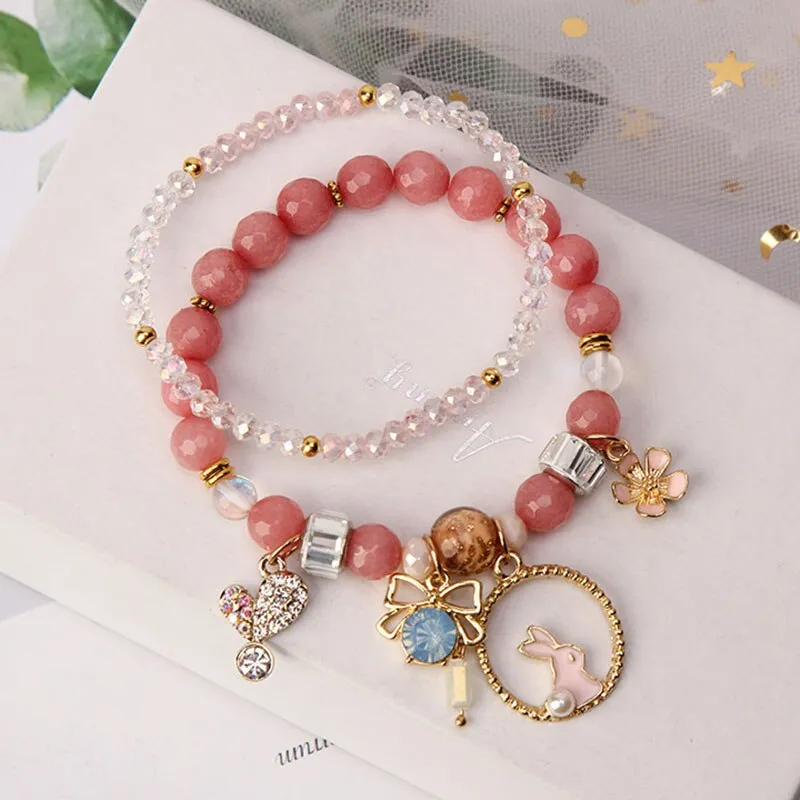 2021 new Korean handmade DIY ladies bracelet for women rabbit star and moon pendant rabbit hand flower pendant bracelet female