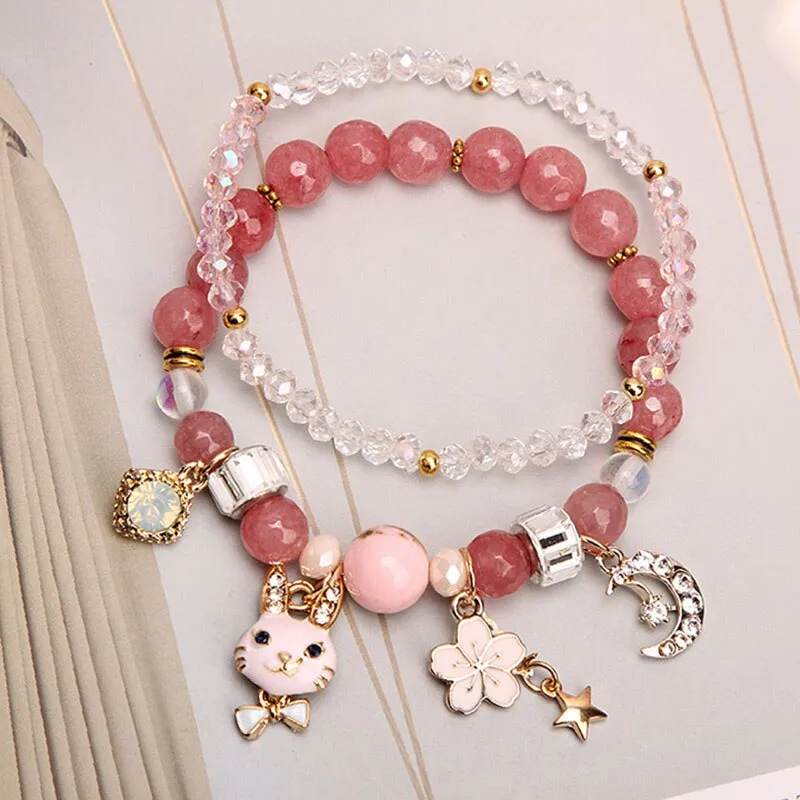 2021 new Korean handmade DIY ladies bracelet for women rabbit star and moon pendant rabbit hand flower pendant bracelet female