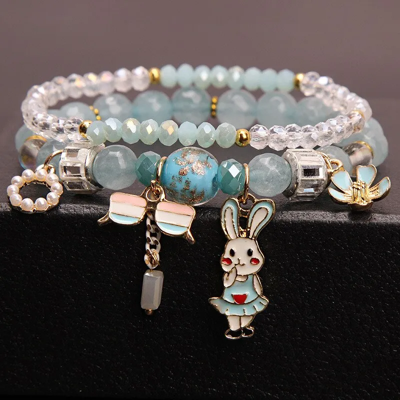 2021 new Korean handmade DIY ladies bracelet for women rabbit star and moon pendant rabbit hand flower pendant bracelet female