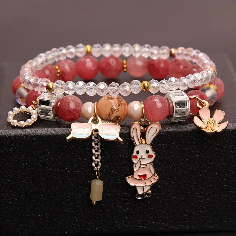 2021 new Korean handmade DIY ladies bracelet for women rabbit star and moon pendant rabbit hand flower pendant bracelet female