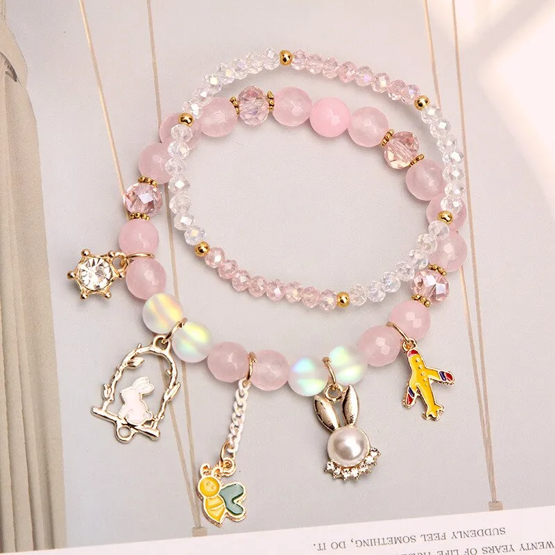 2021 new Korean handmade DIY ladies bracelet for women rabbit star and moon pendant rabbit hand flower pendant bracelet female