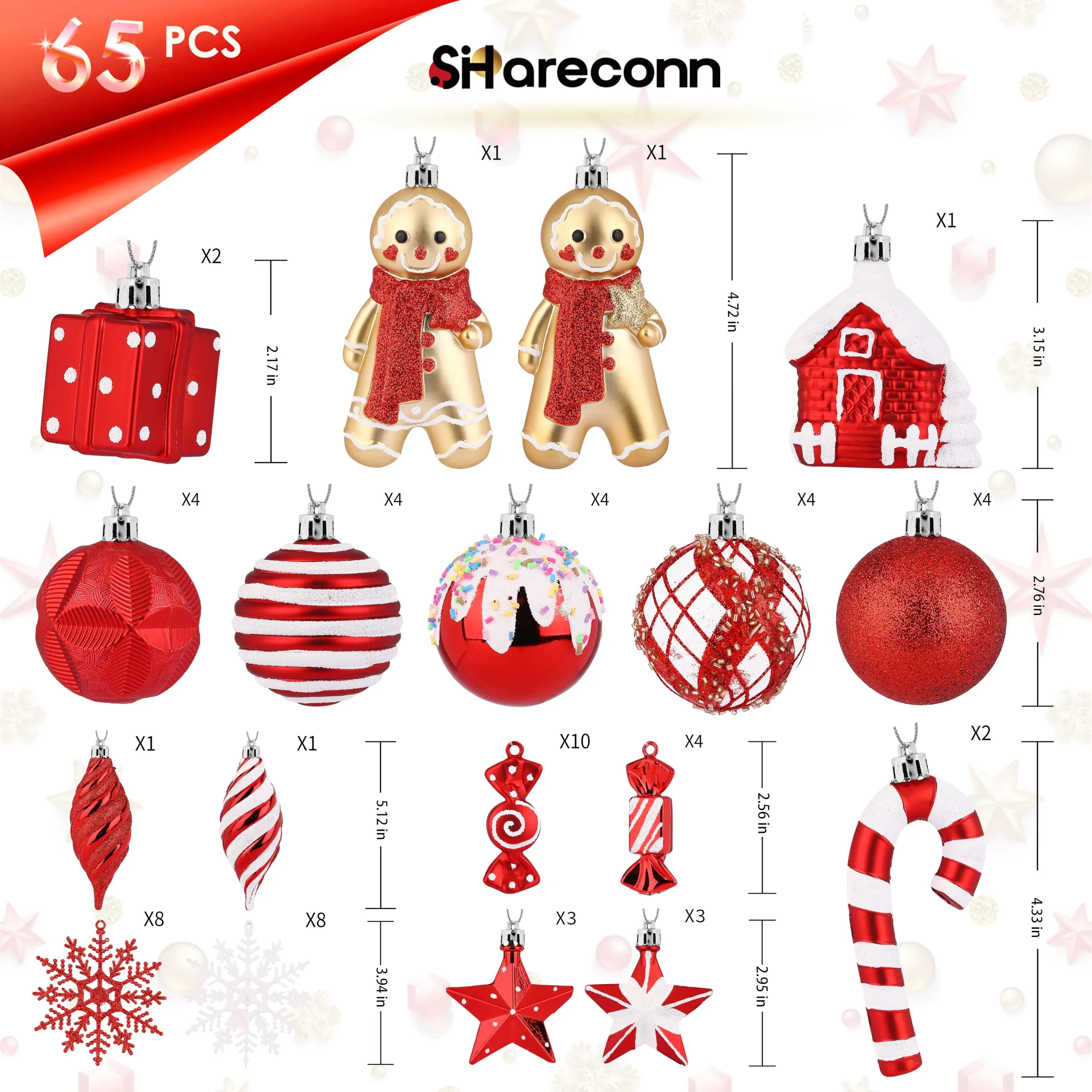 65pcs Red and White Gingerbread Man Gift Decoration Set