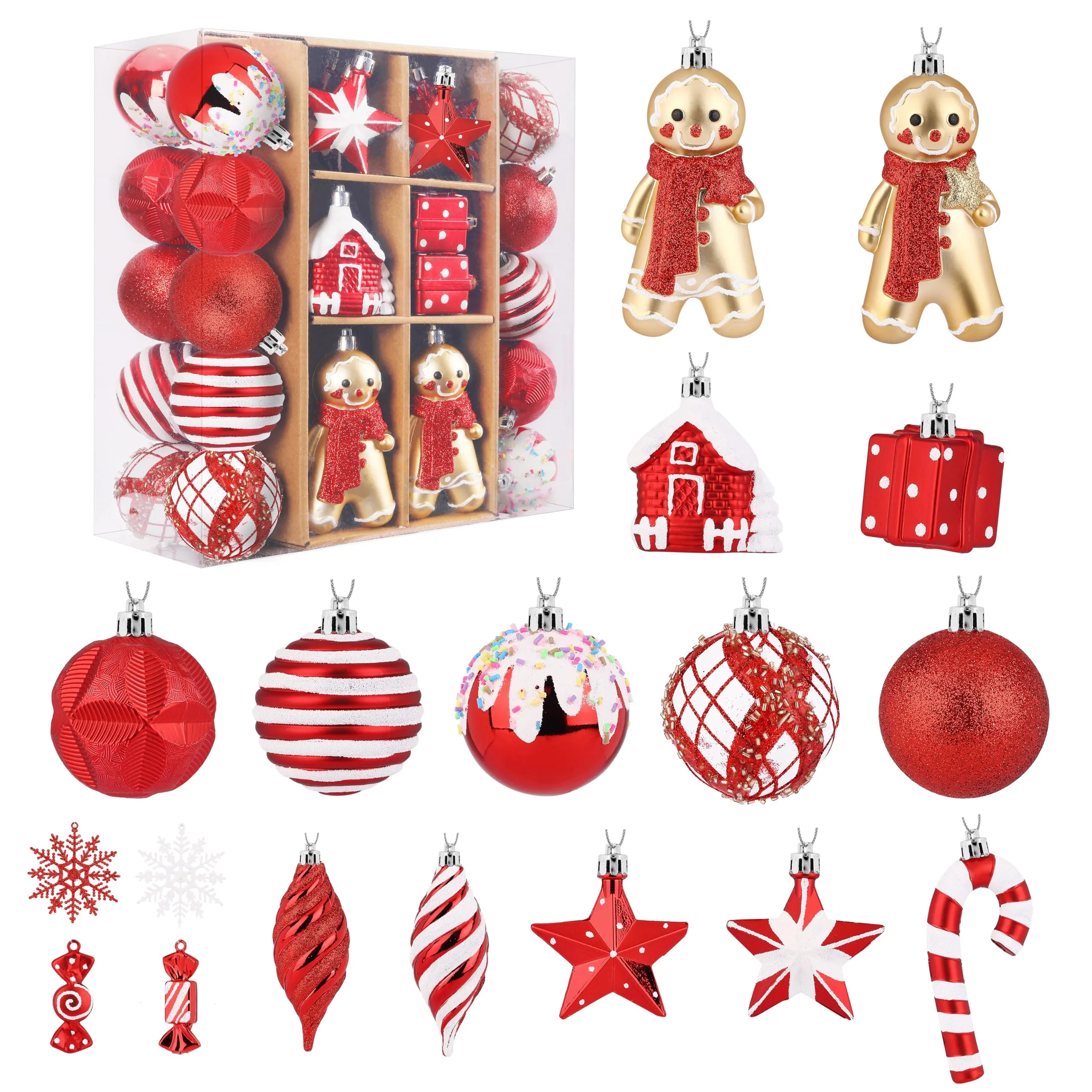 65pcs Red and White Gingerbread Man Gift Decoration Set