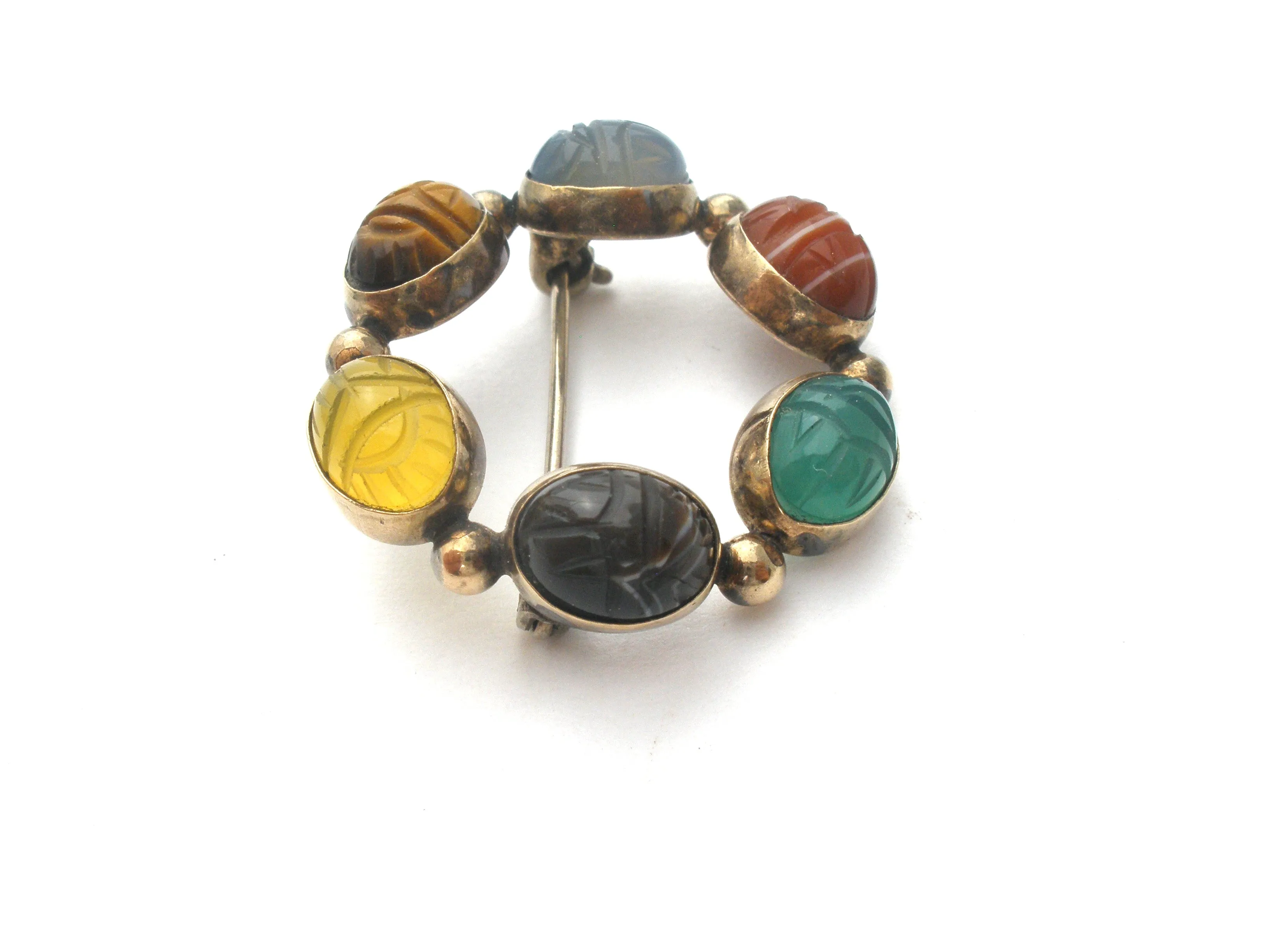 Admark Scarab Gemstone Brooch GF Pin Vintage