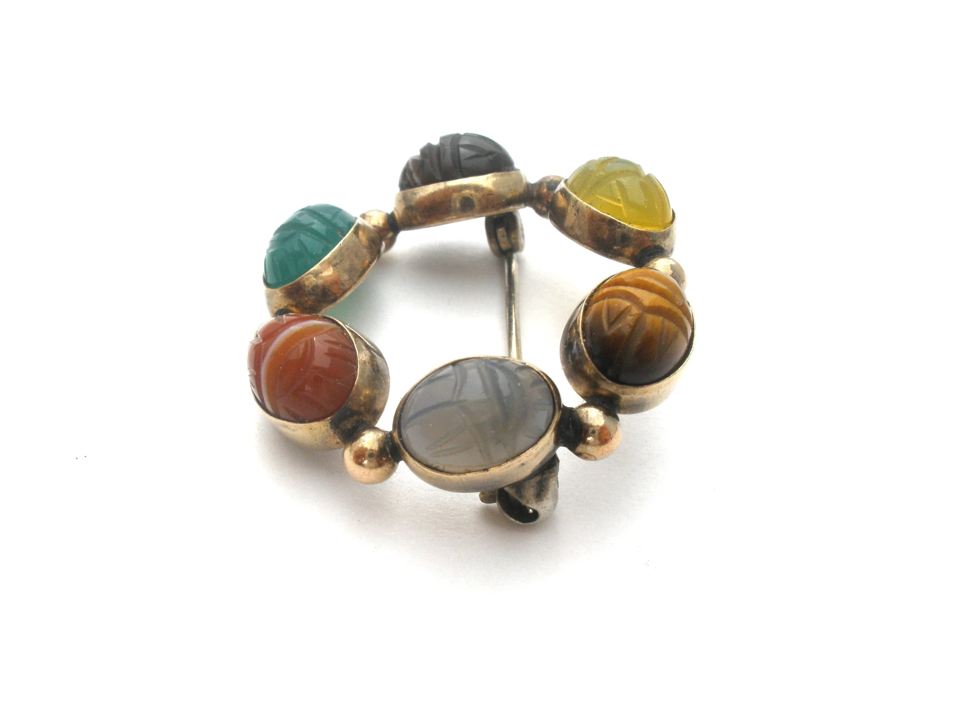 Admark Scarab Gemstone Brooch GF Pin Vintage