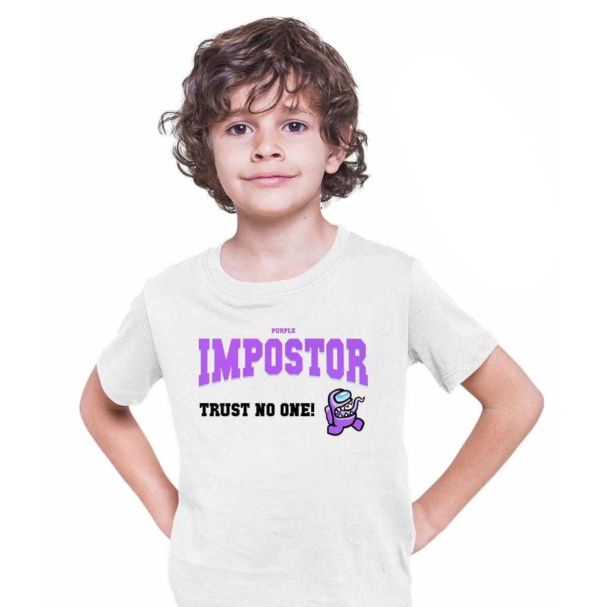 Among Us Tee Trust No One! Impostor Short Sleeved Black Purple T-shirt for Kids