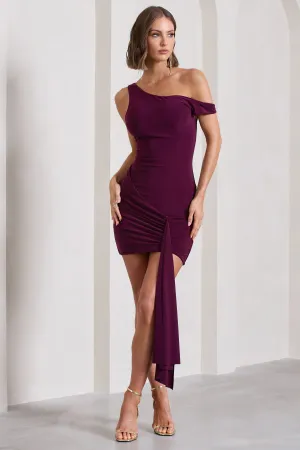 Arielle | Plum Asymmetric Mini Dress With Tie Sash