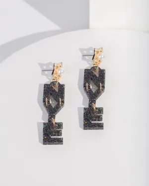 Black Holographic Glitter NYE Earrings