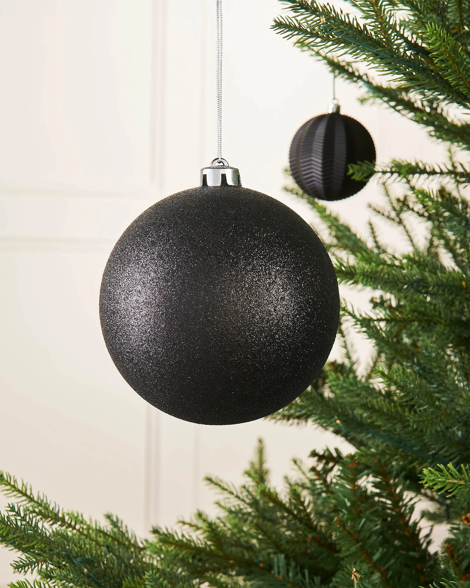 Black Large Glitter Shatterproof Bauble, 15 cm