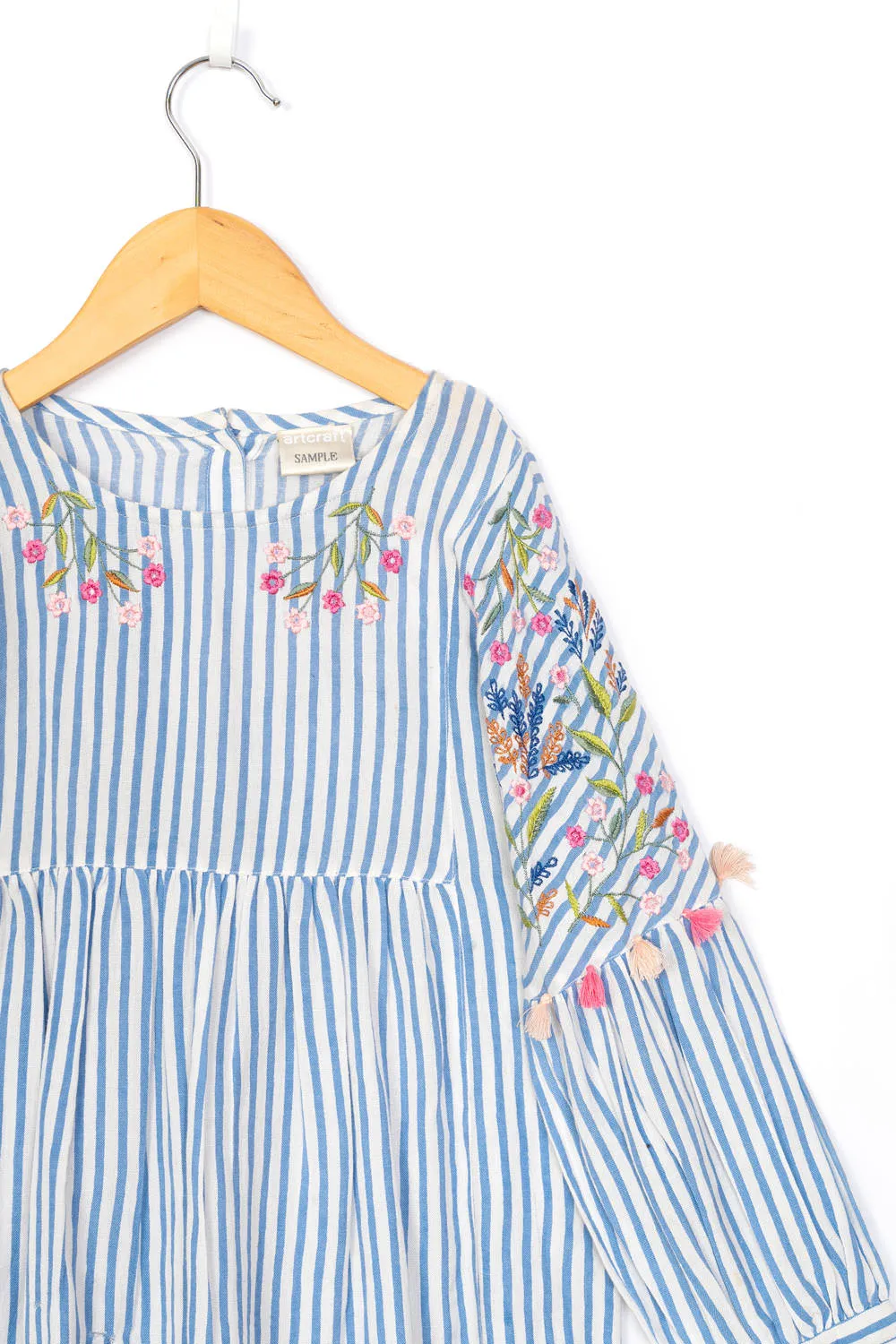 Blue Stripe Embroidery Top