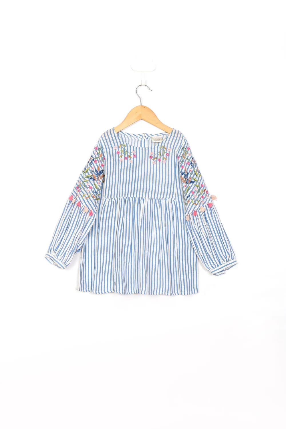 Blue Stripe Embroidery Top