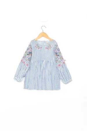 Blue Stripe Embroidery Top