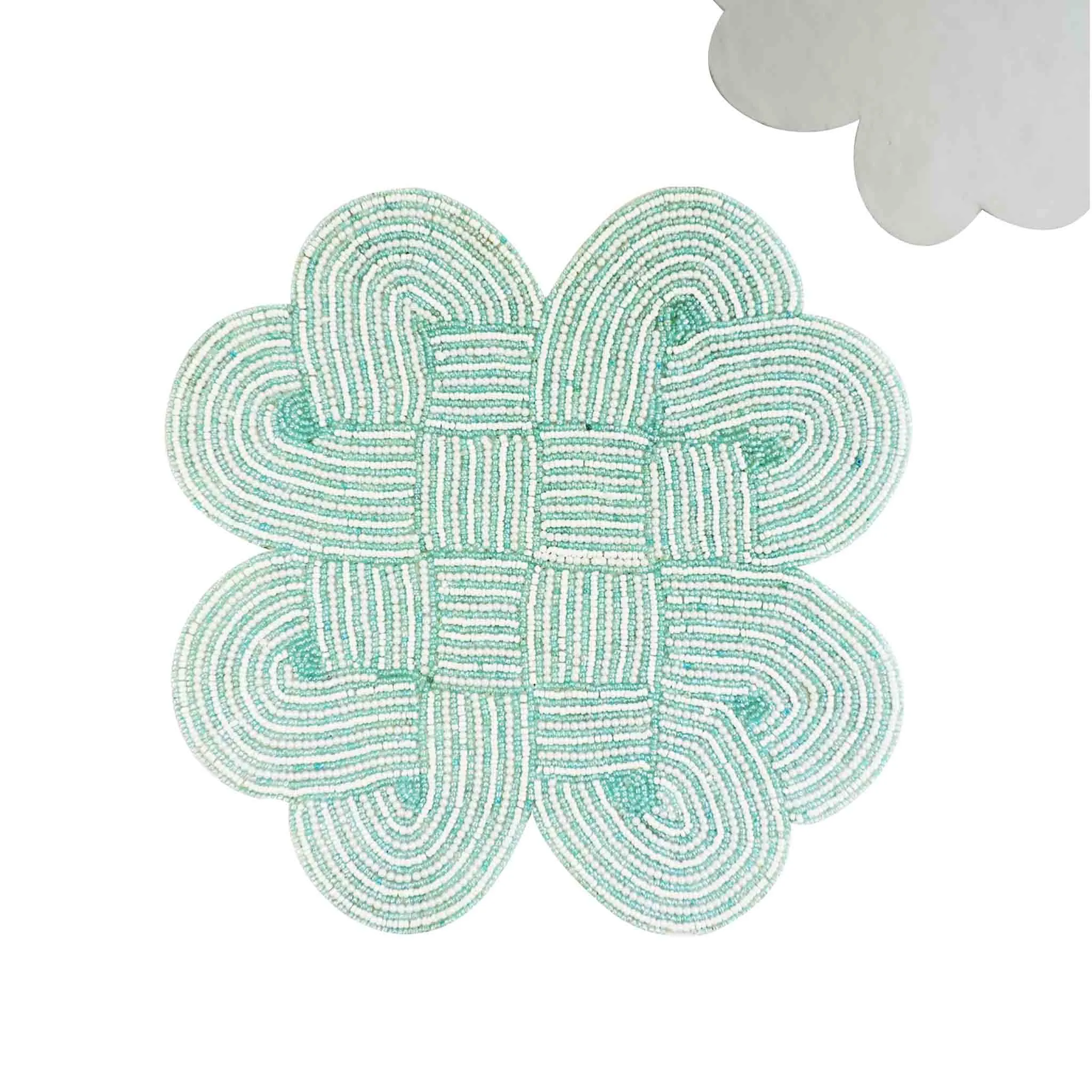 Celtic Knot Beaded Placemat in Light Teal & Cream, Set of 2