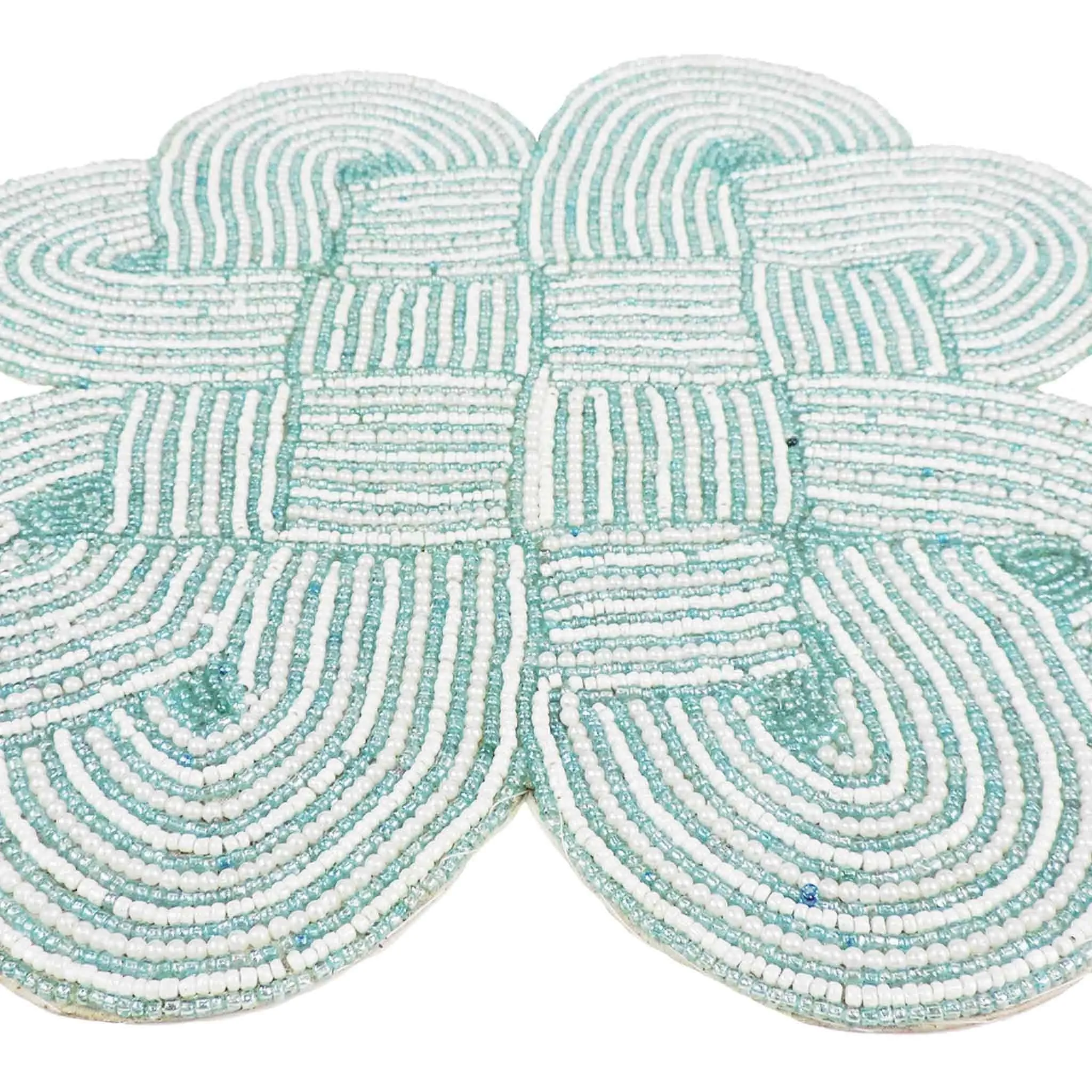 Celtic Knot Beaded Placemat in Light Teal & Cream, Set of 2