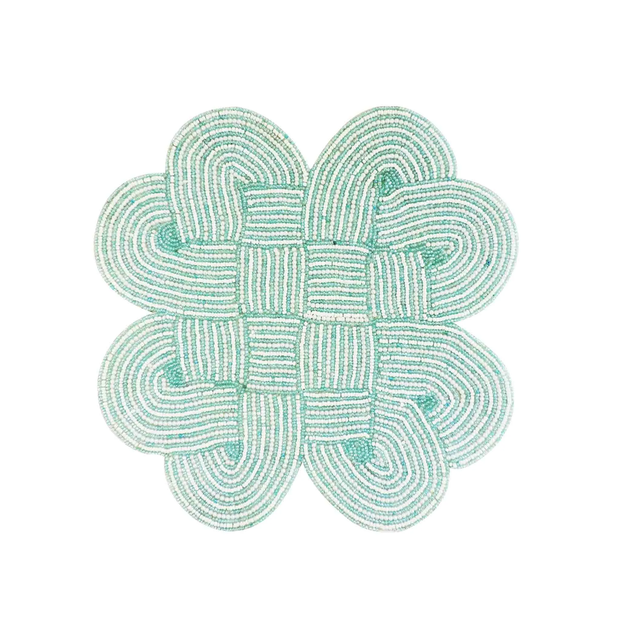 Celtic Knot Beaded Placemat in Light Teal & Cream, Set of 2