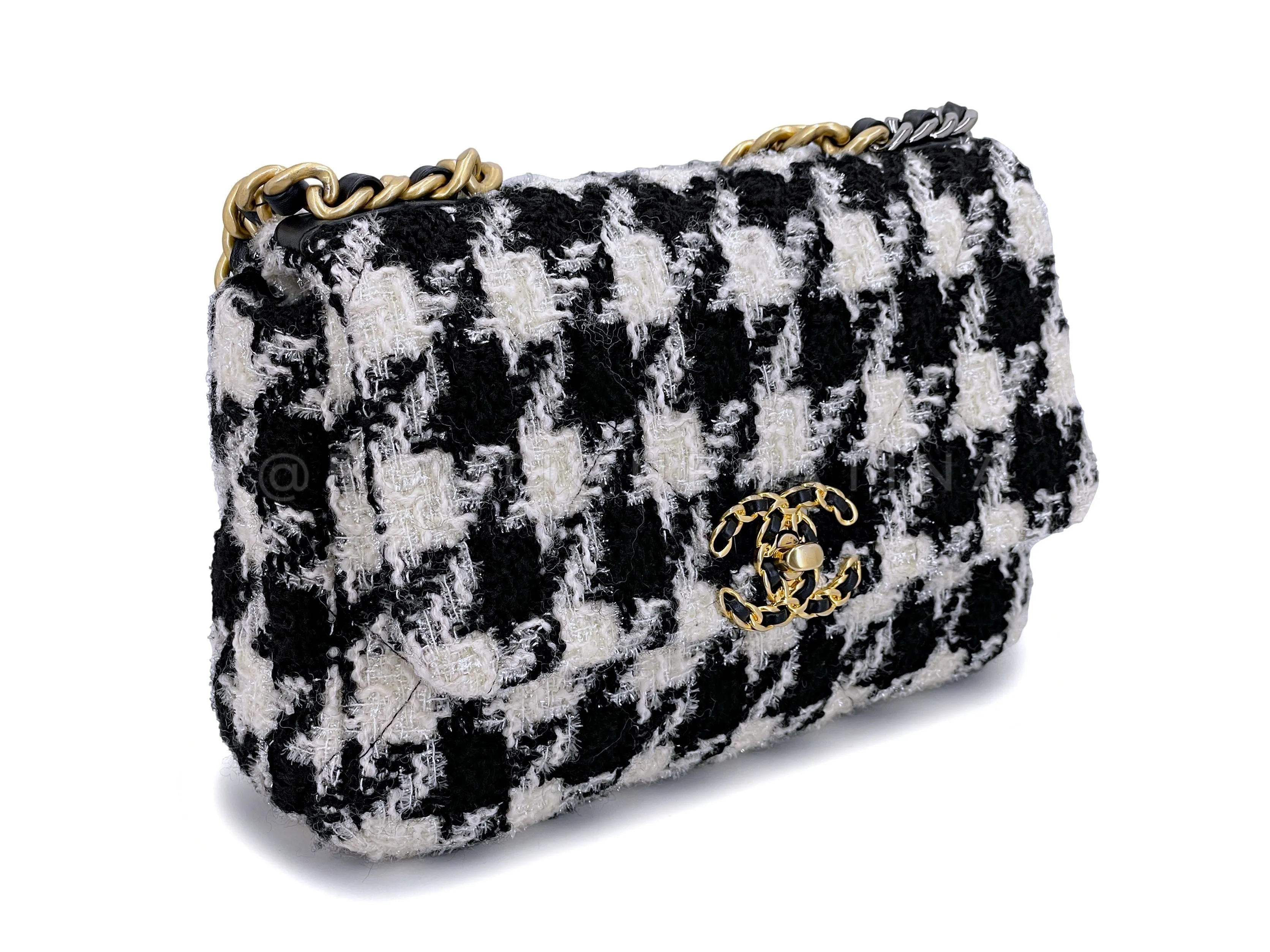 Chanel 19 Small Medium Houndstooth Tweed Flap Bag