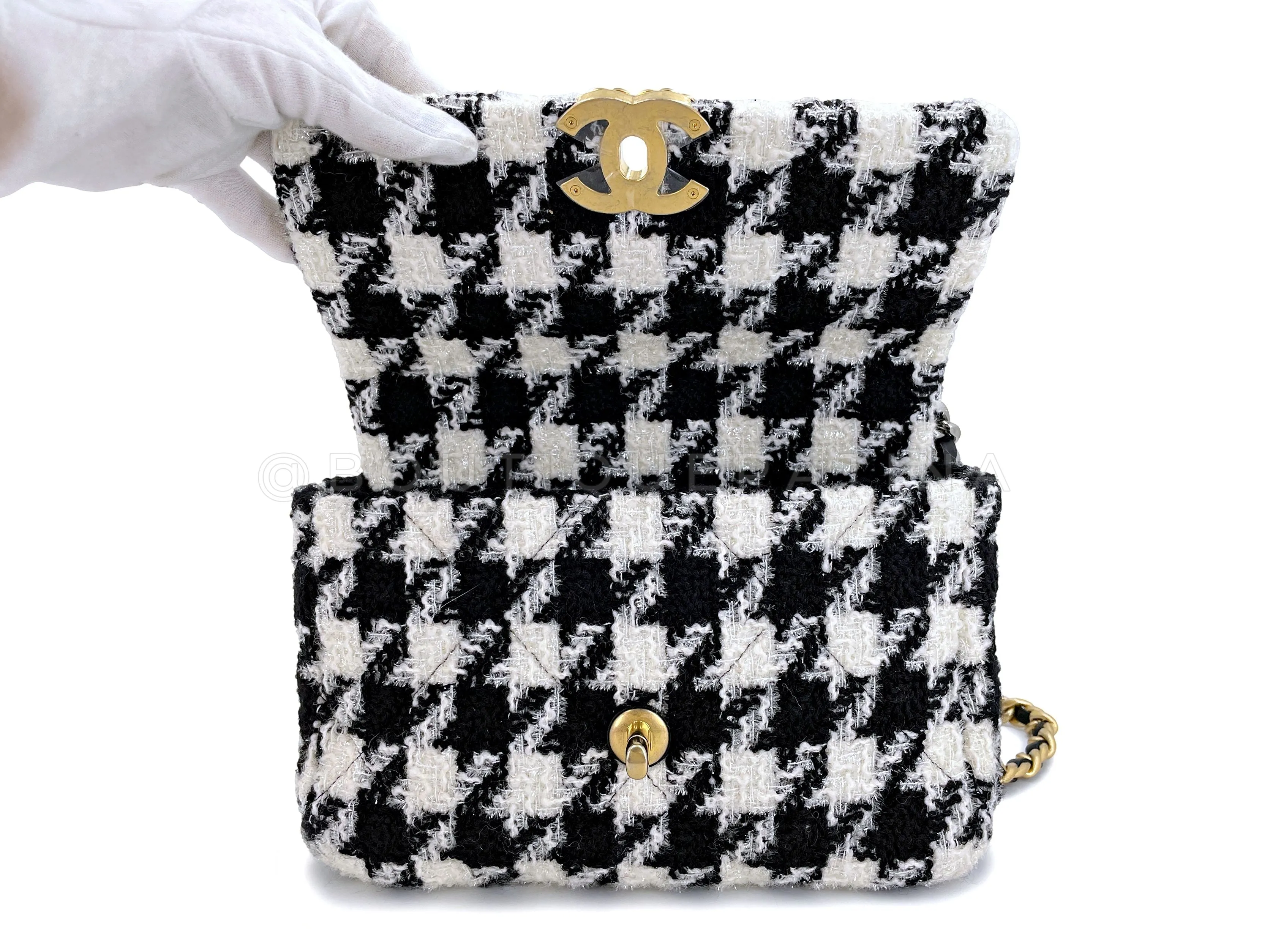 Chanel 19 Small Medium Houndstooth Tweed Flap Bag