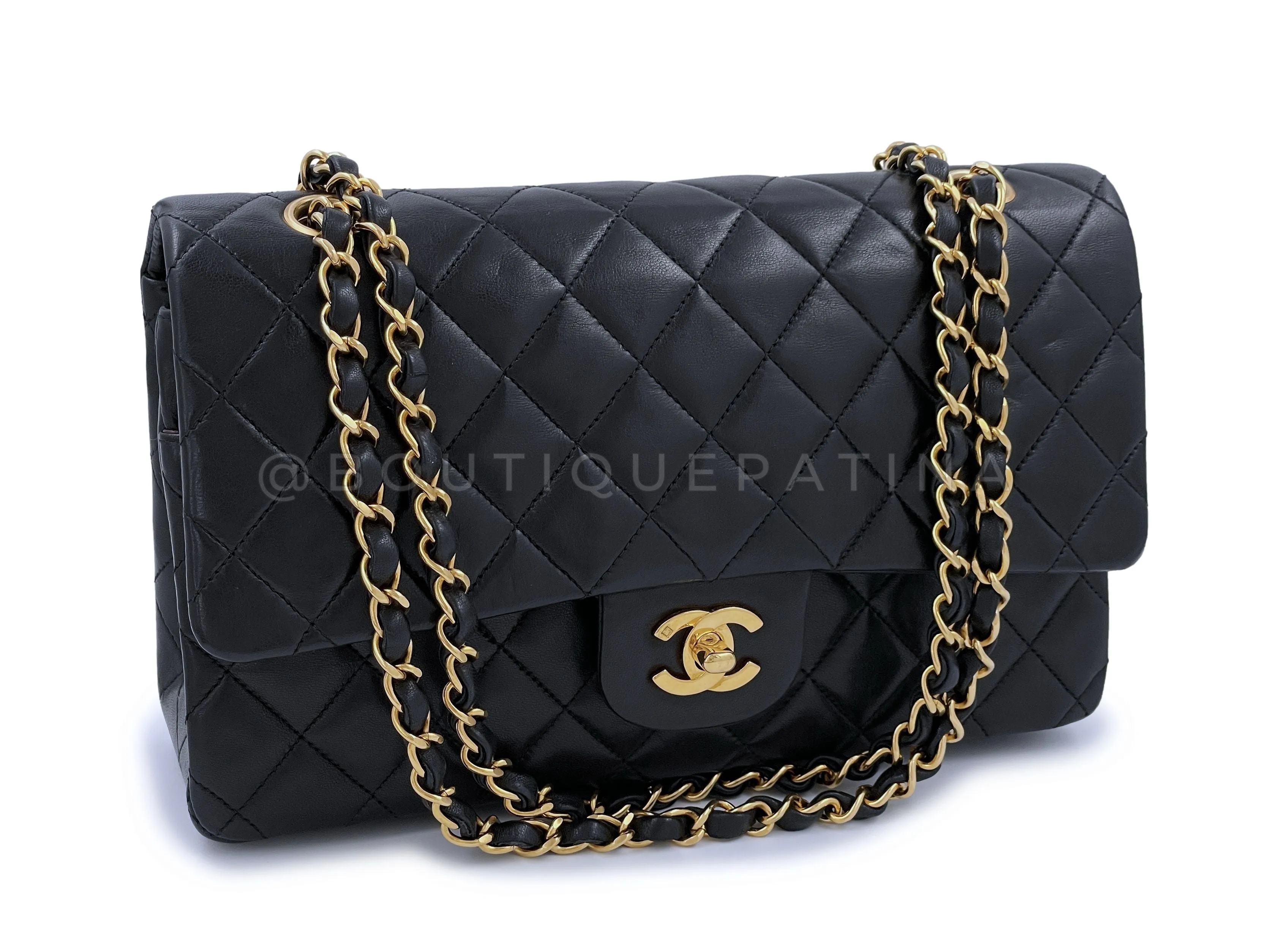 Chanel 1996 Vintage Black Medium Classic Double Flap Bag 24k GHW