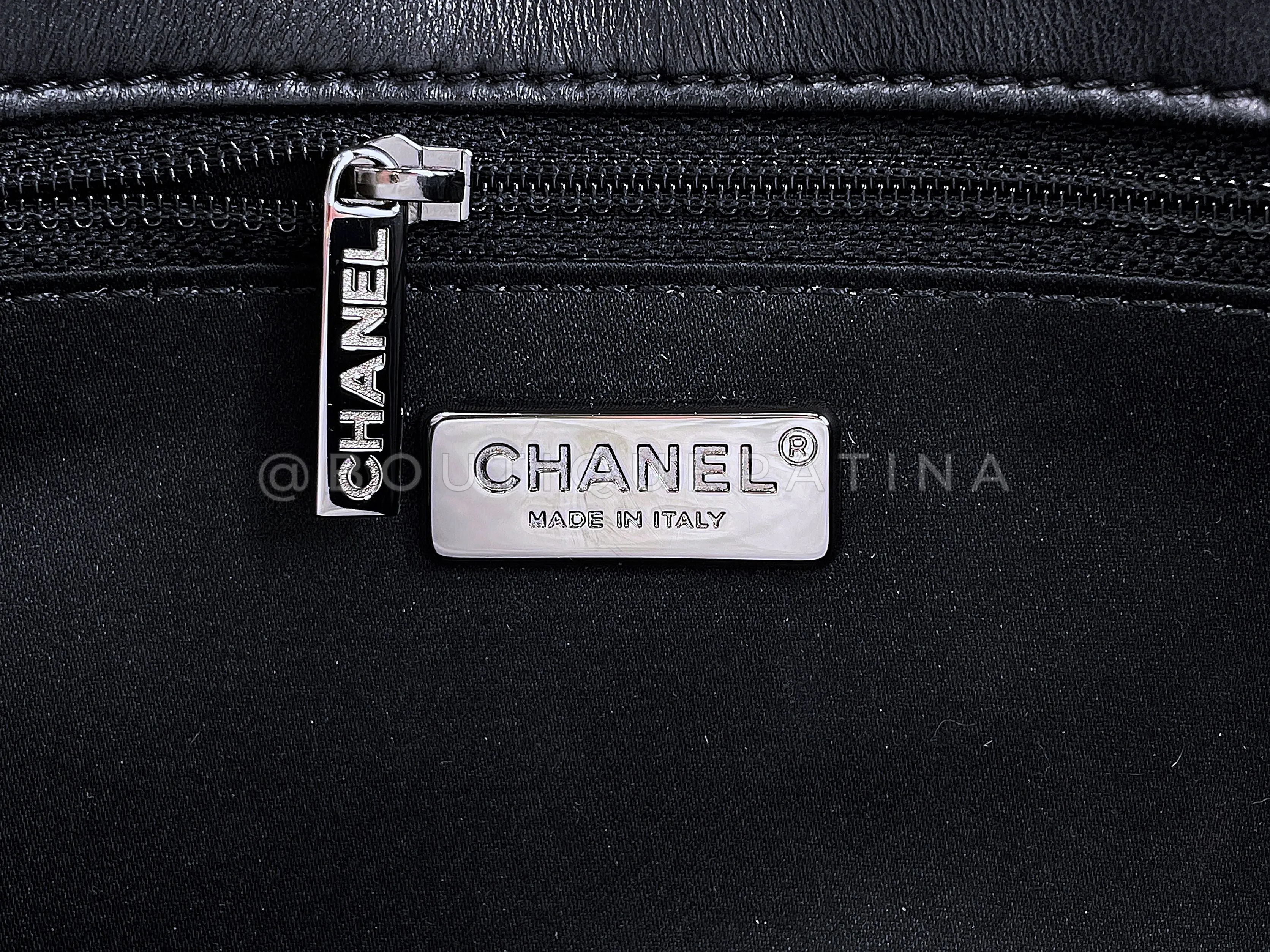 Chanel 2015 Black Silver Quilted Sequin Medium Classic Flap Bag 04R