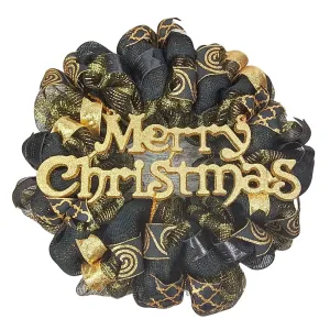 Christmas Black and Gold Front Door Wreath - New Years Eve Decor - Metallic Golden Decorations