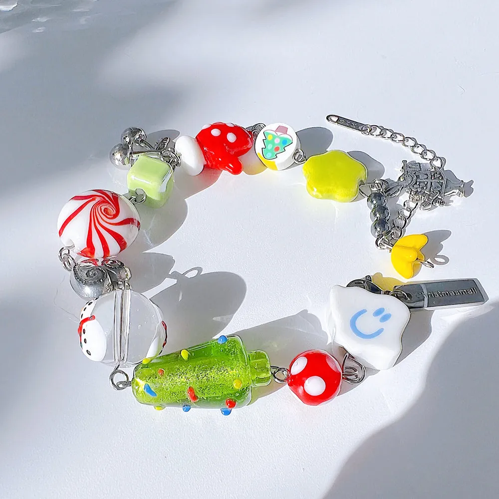 Christmas Tree Jewelry Handmade Charm Bracelet with Murano Glass Gemstones