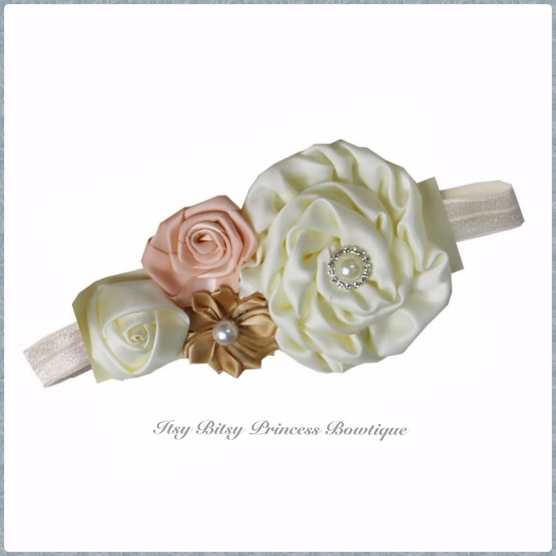 Cream, Beige and Tea Rose Rosettes Headbands