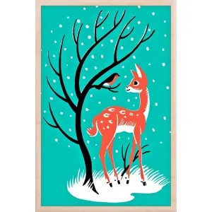 Deer and Robin Wooden Postcard