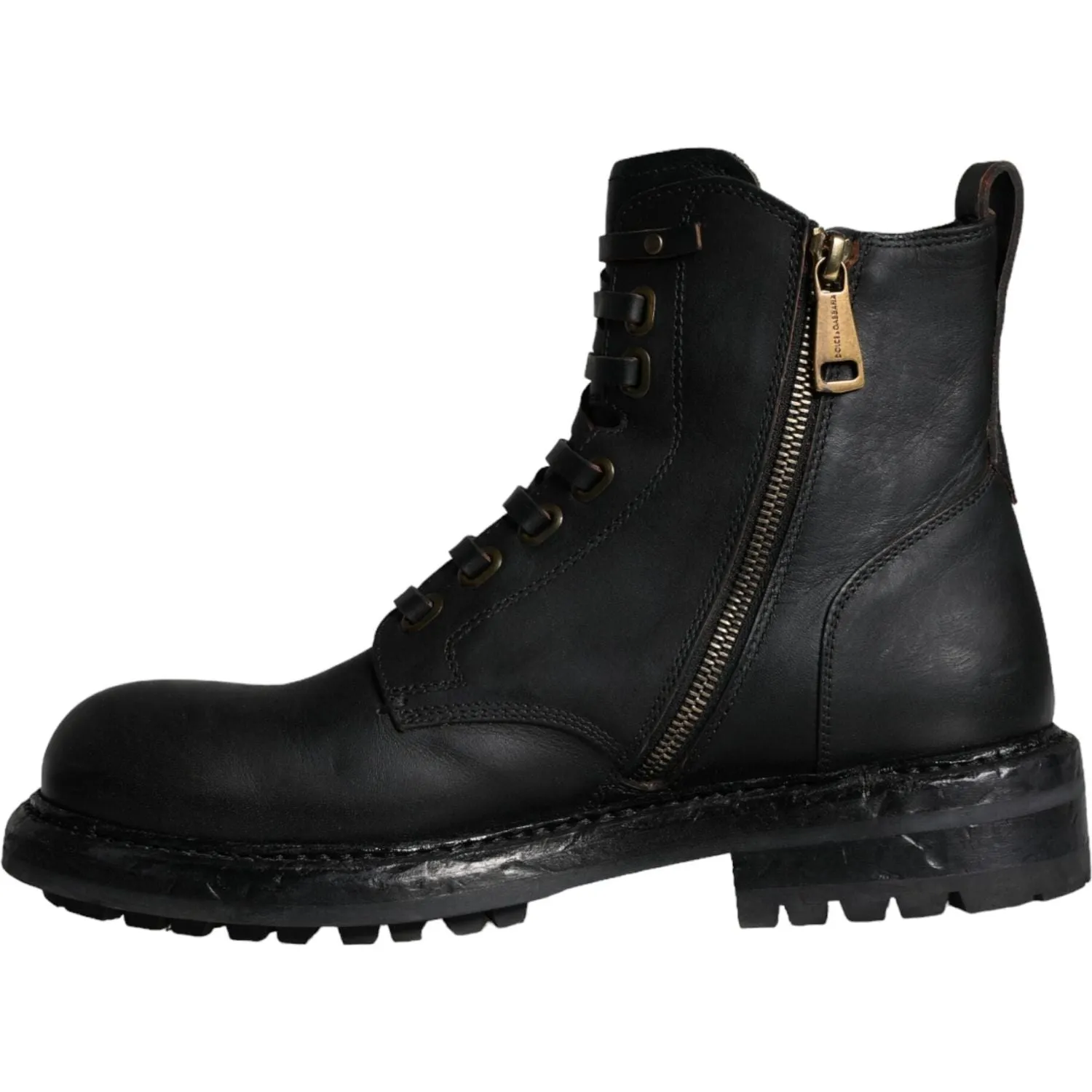 Dolce & Gabbana Black Lace Up Mid Calf Boots Men Shoes