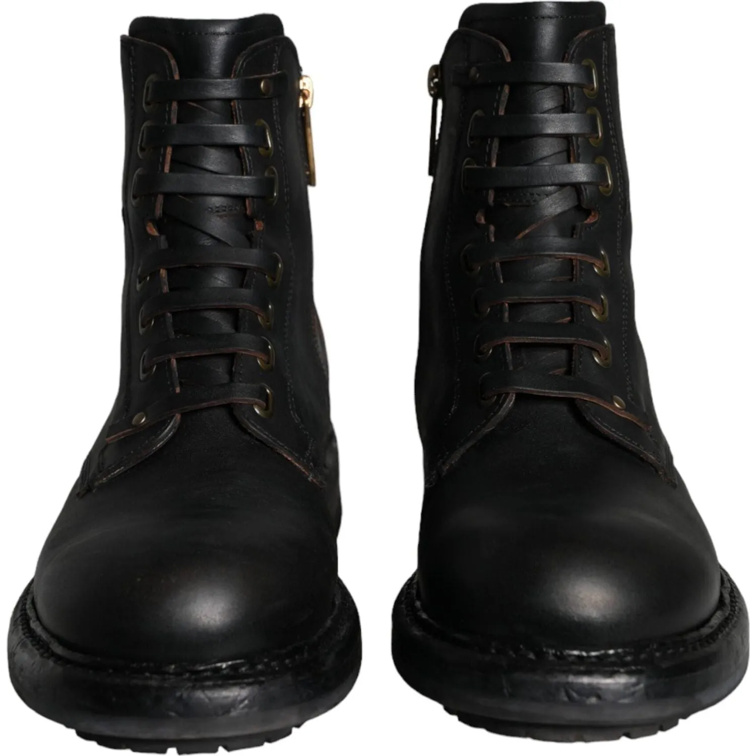 Dolce & Gabbana Black Lace Up Mid Calf Boots Men Shoes