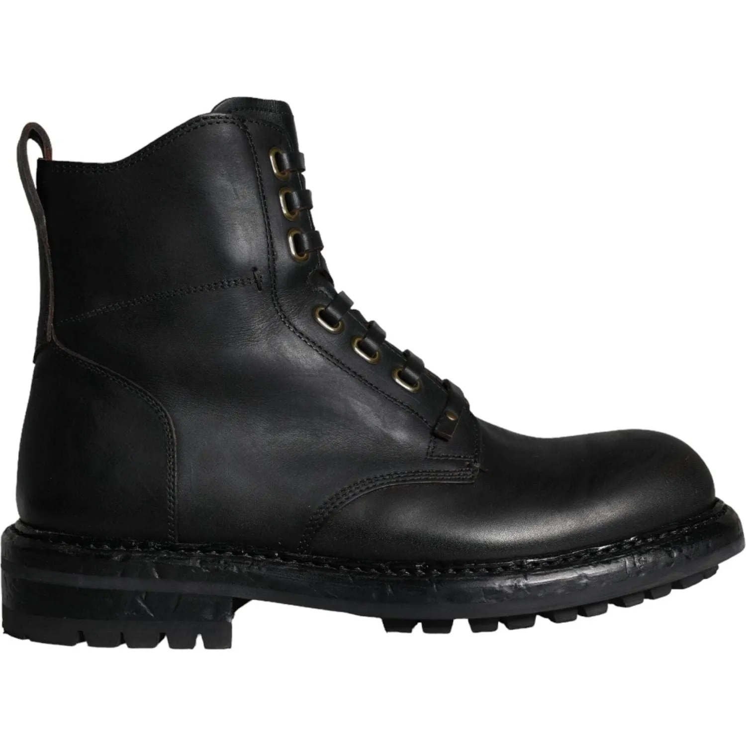 Dolce & Gabbana Black Lace Up Mid Calf Boots Men Shoes