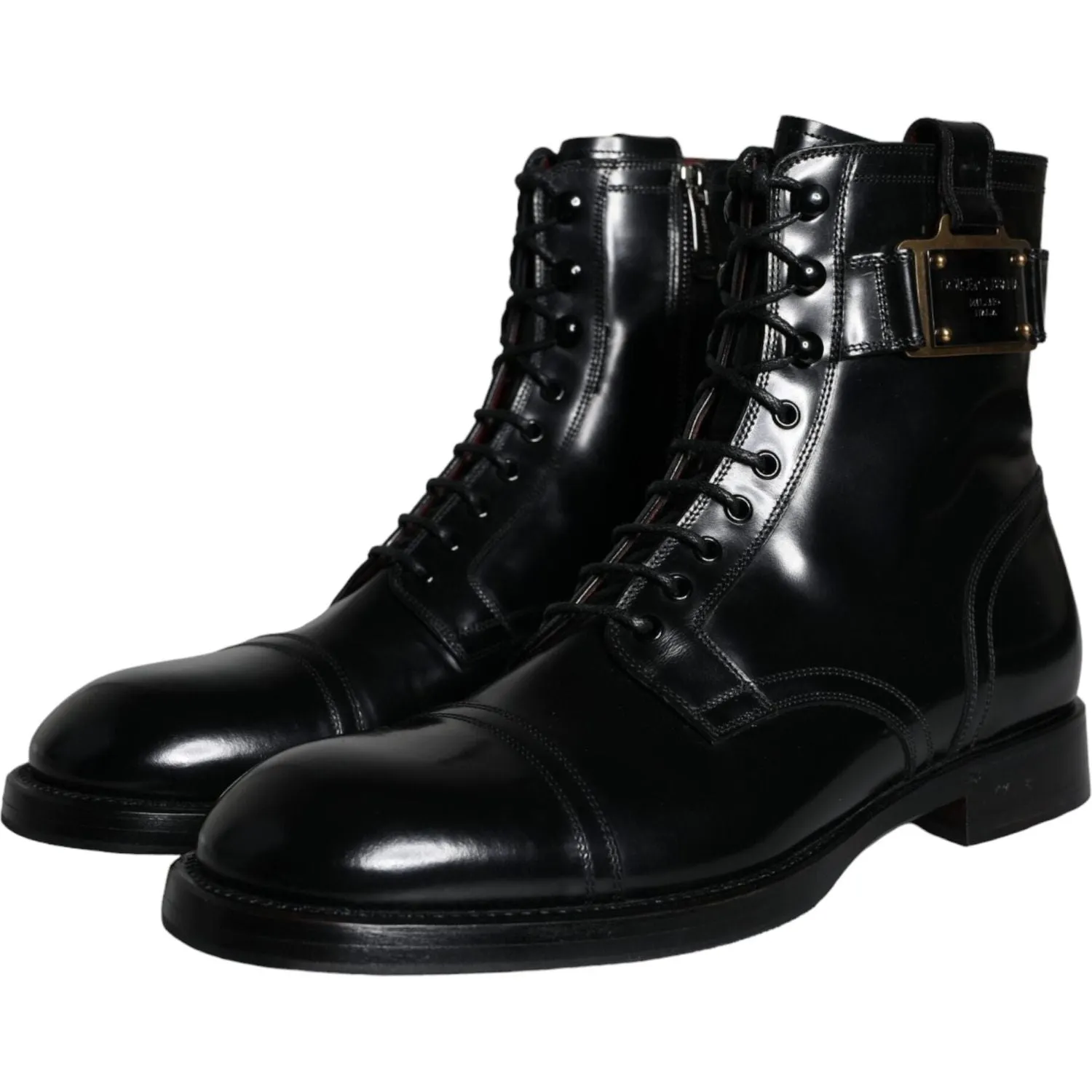 Dolce & Gabbana Black Logo Lace Up Mid Calf Men Boots Shoes