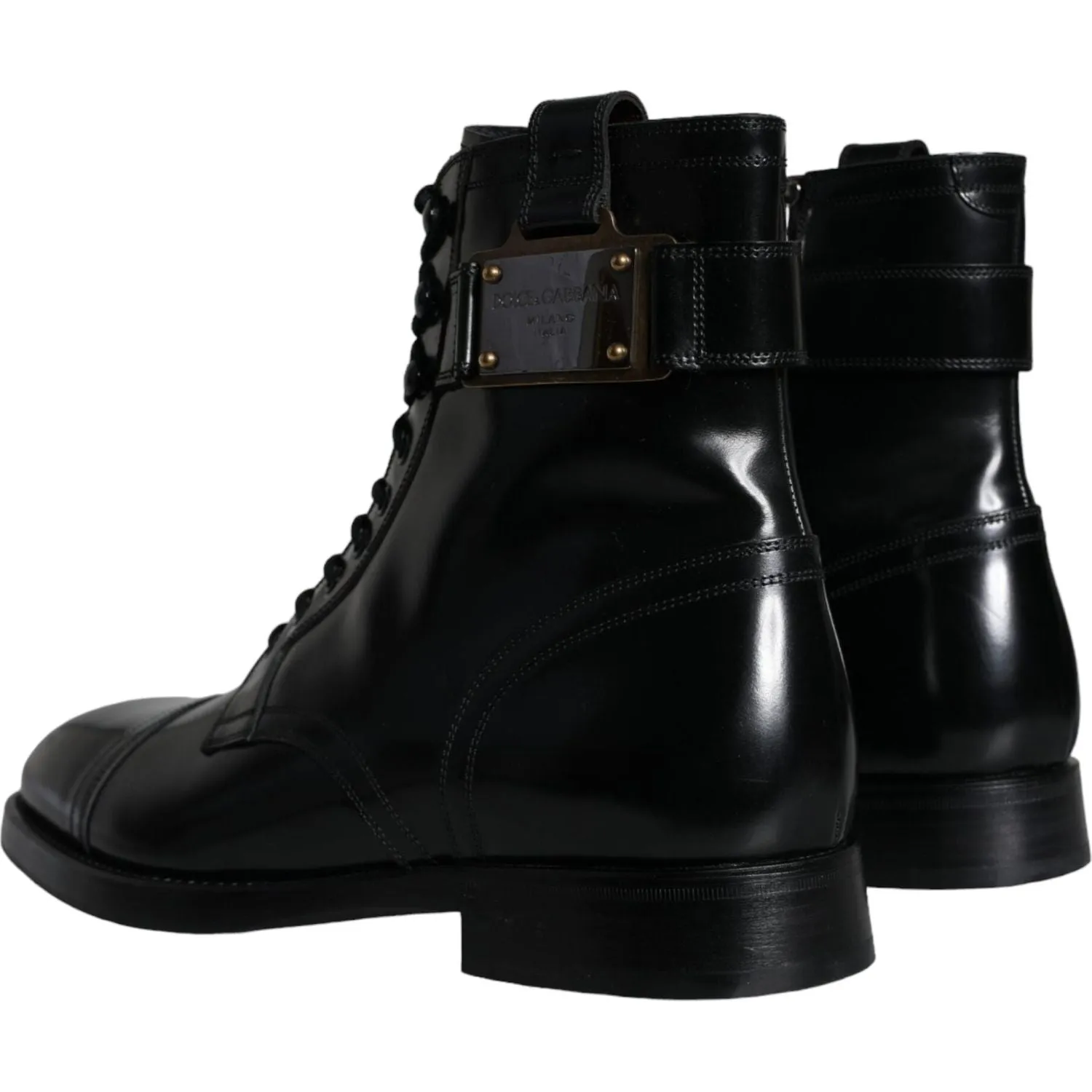 Dolce & Gabbana Black Logo Lace Up Mid Calf Men Boots Shoes