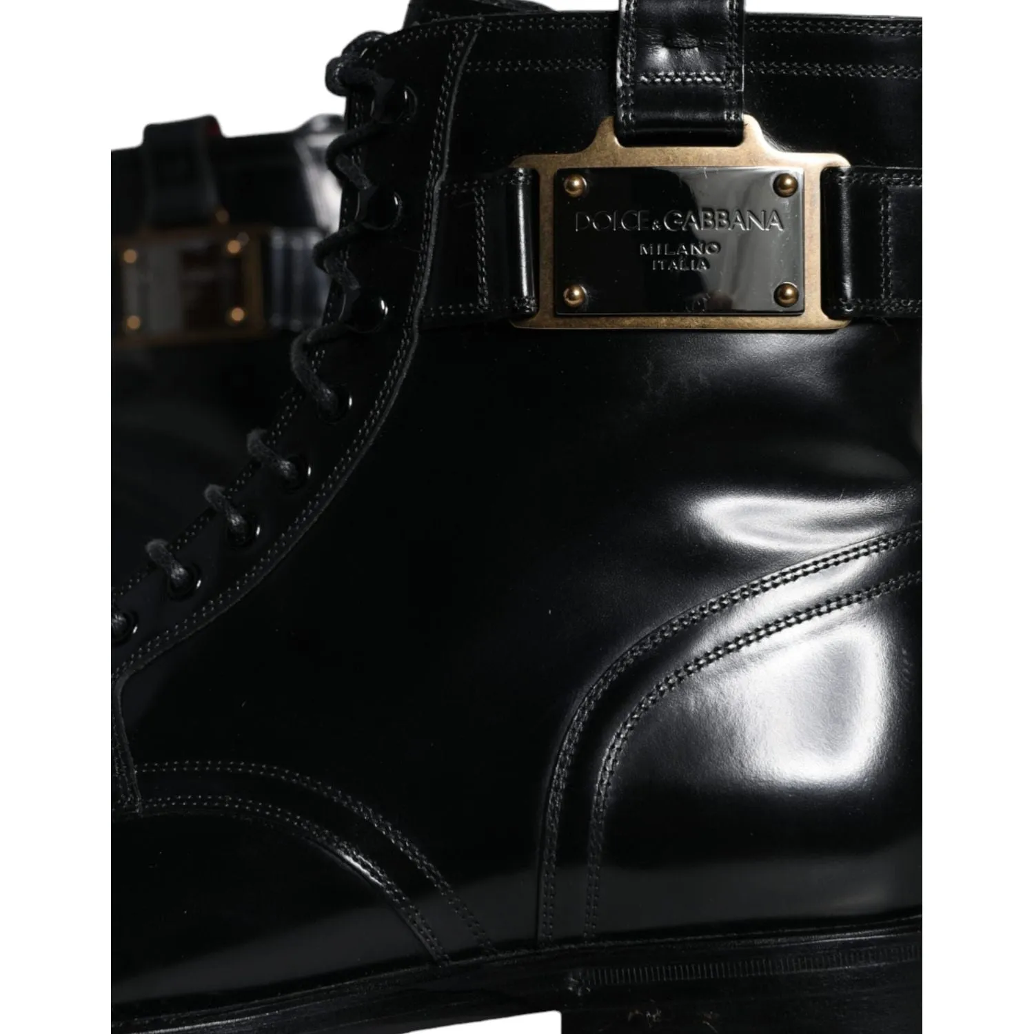 Dolce & Gabbana Black Logo Lace Up Mid Calf Men Boots Shoes