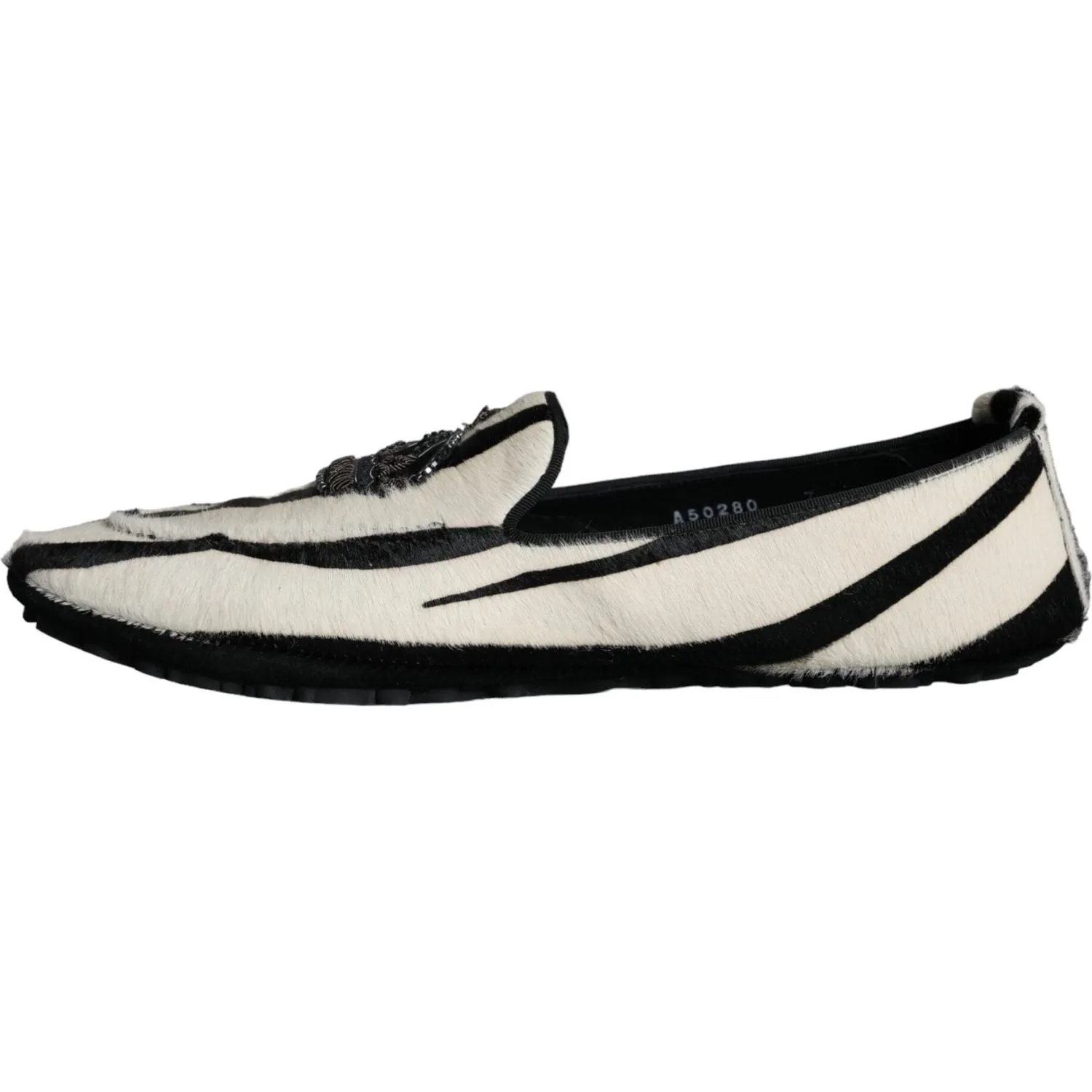 Dolce & Gabbana Black White Calf Fur Slip On Loafers Men Shoes