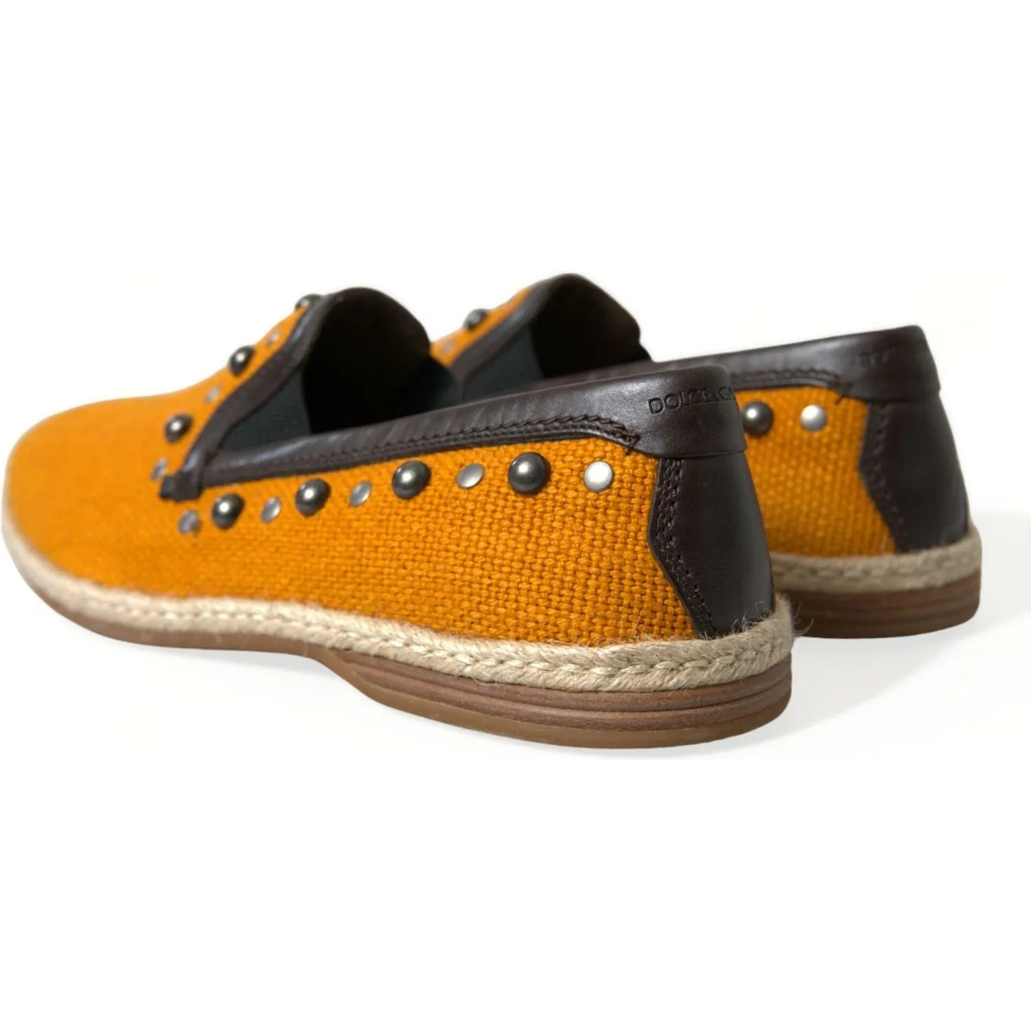 Dolce & Gabbana Exclusive Orange Canvas Loafers with Studs