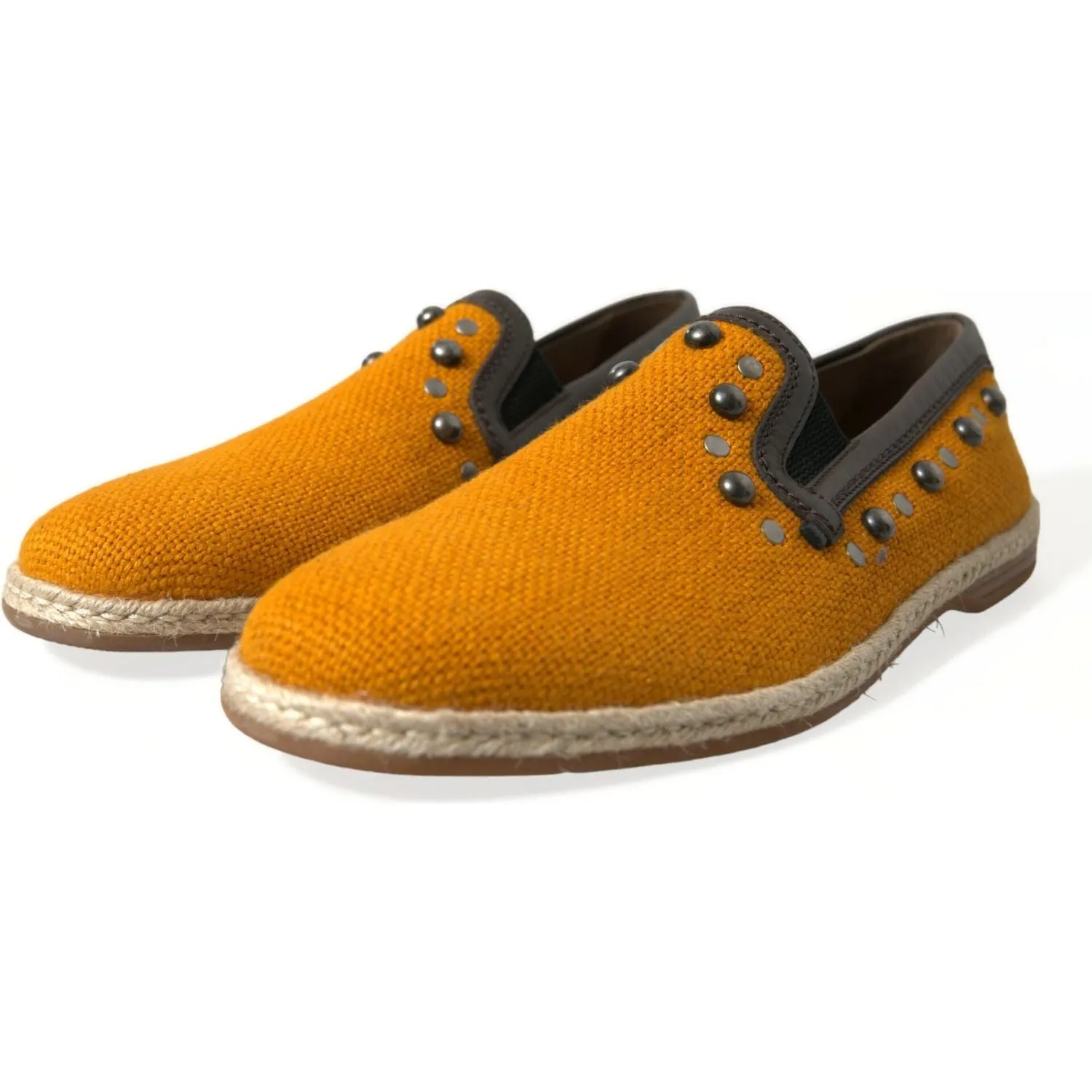 Dolce & Gabbana Exclusive Orange Canvas Loafers with Studs