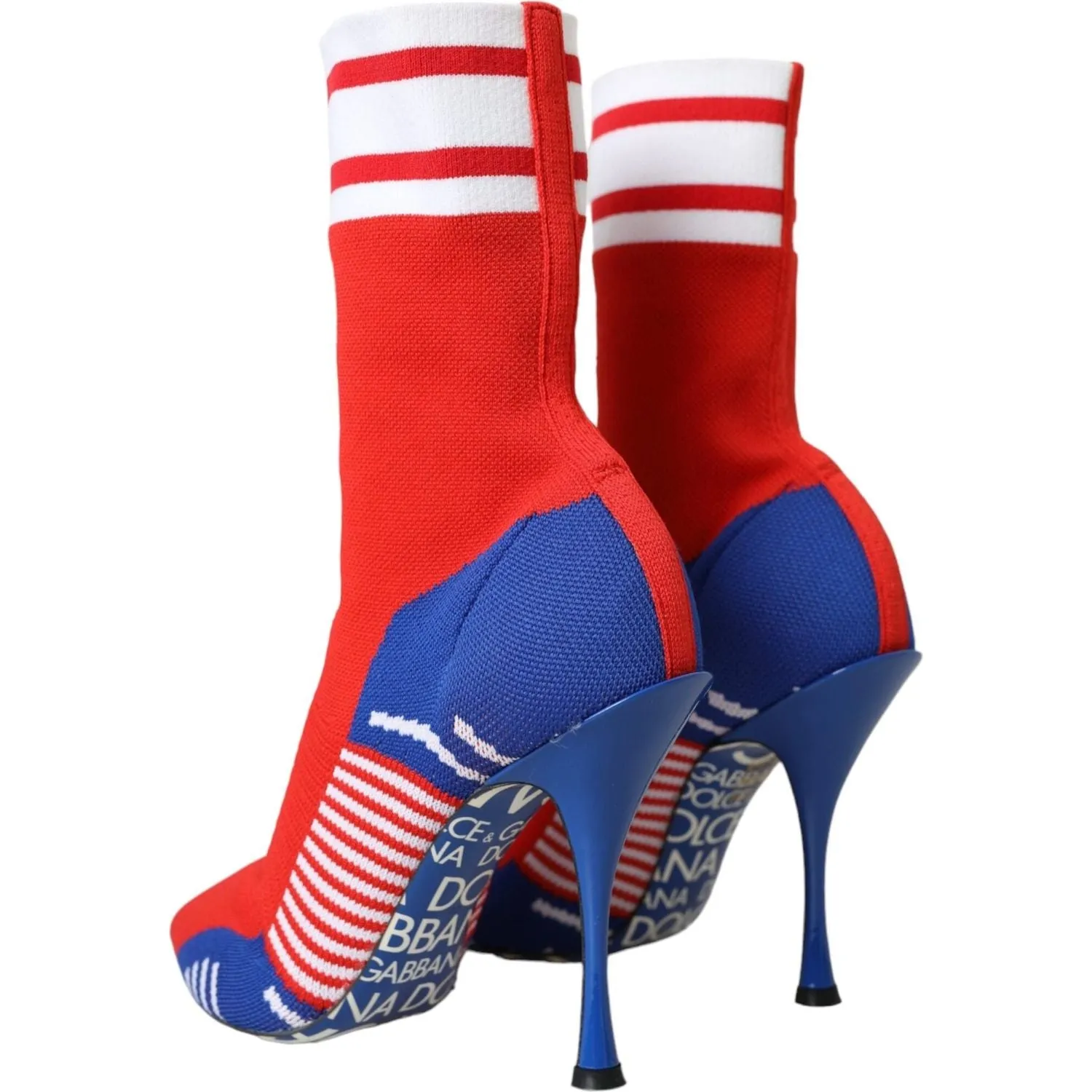 Dolce & Gabbana Red Blue Stretch Sock Style Ankle Boots Logo Shoes