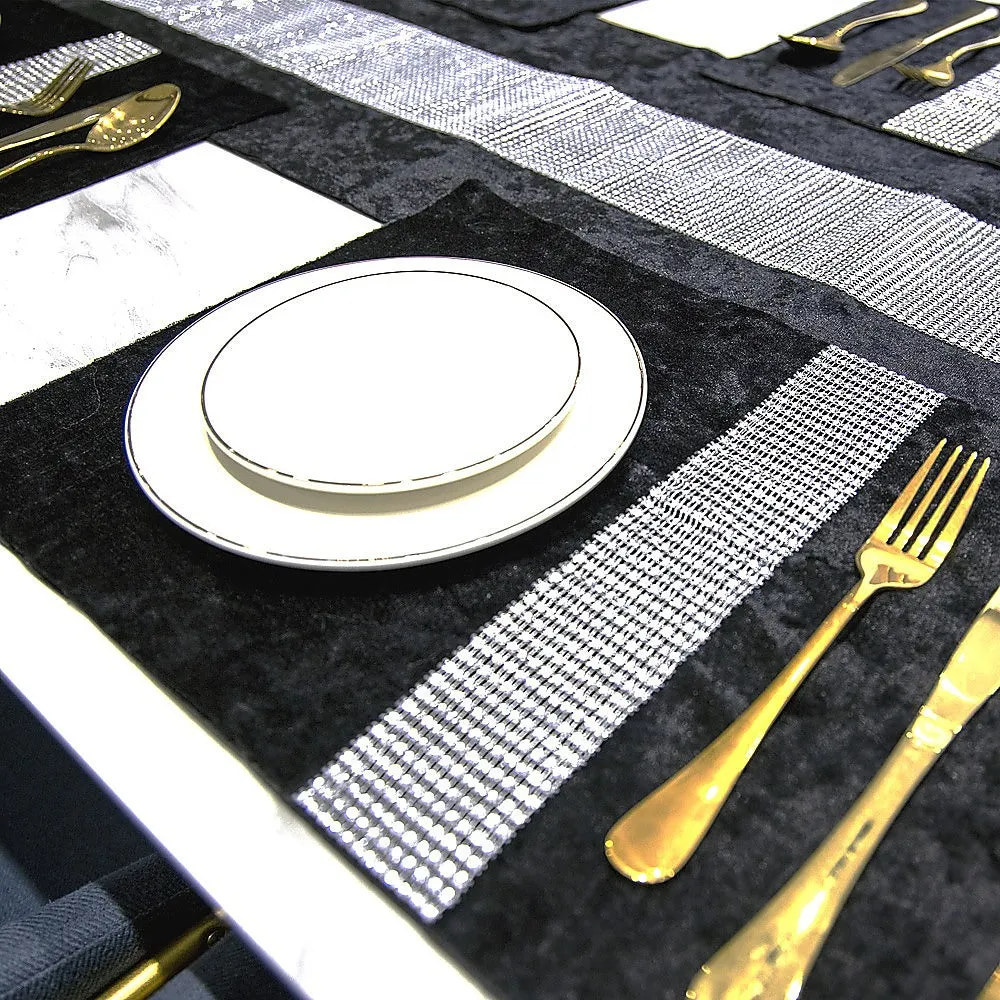 Elegant Black Velvet Table Runner & Placemats, Set of 5