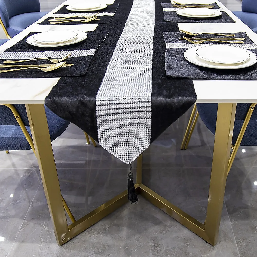 Elegant Black Velvet Table Runner & Placemats, Set of 5