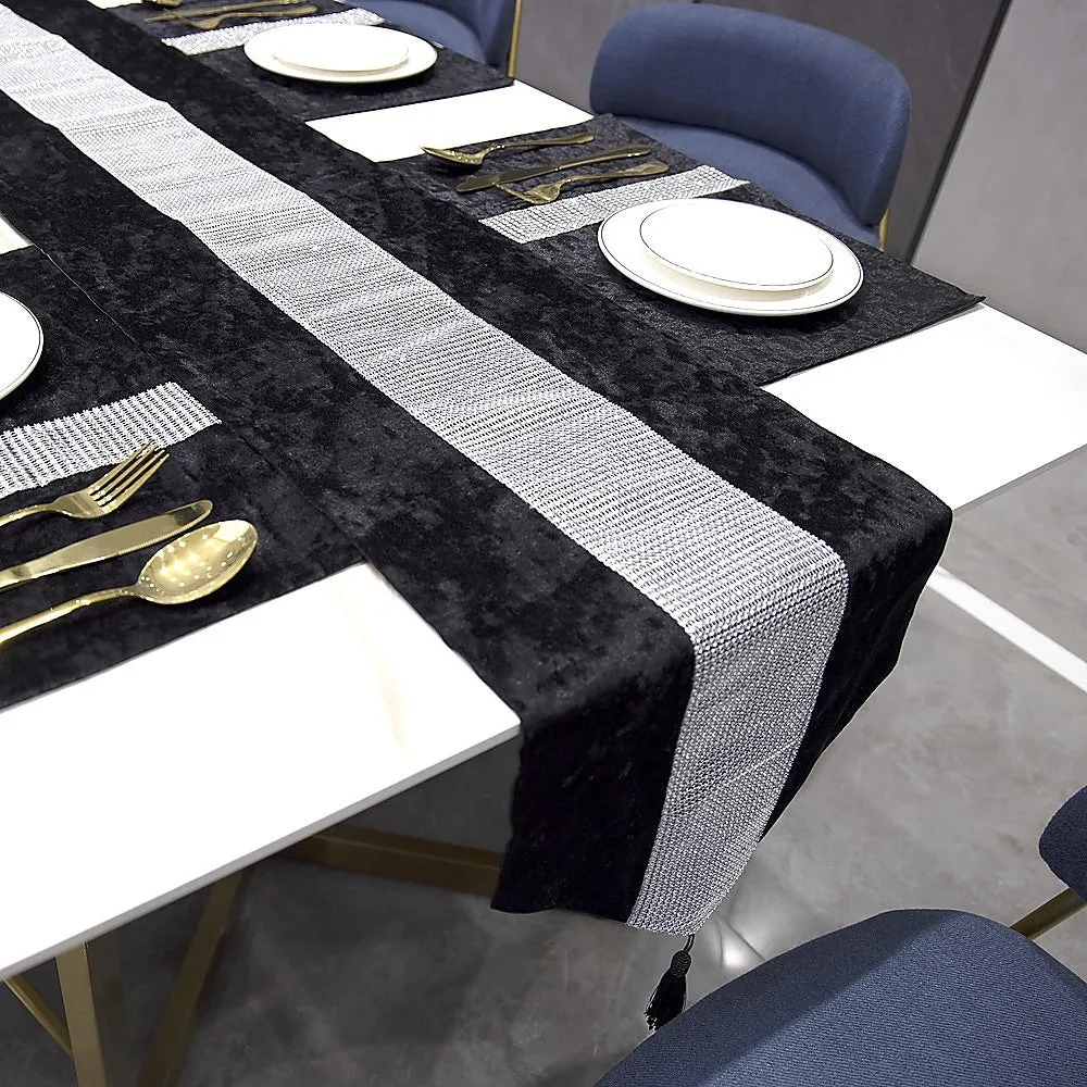 Elegant Black Velvet Table Runner & Placemats, Set of 5