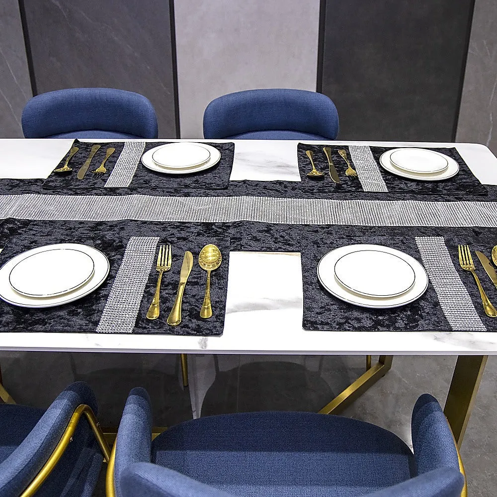 Elegant Black Velvet Table Runner & Placemats, Set of 5