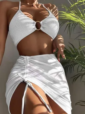 Explore More  Collection - Tied Halter Neck Three-Piece Swim Set