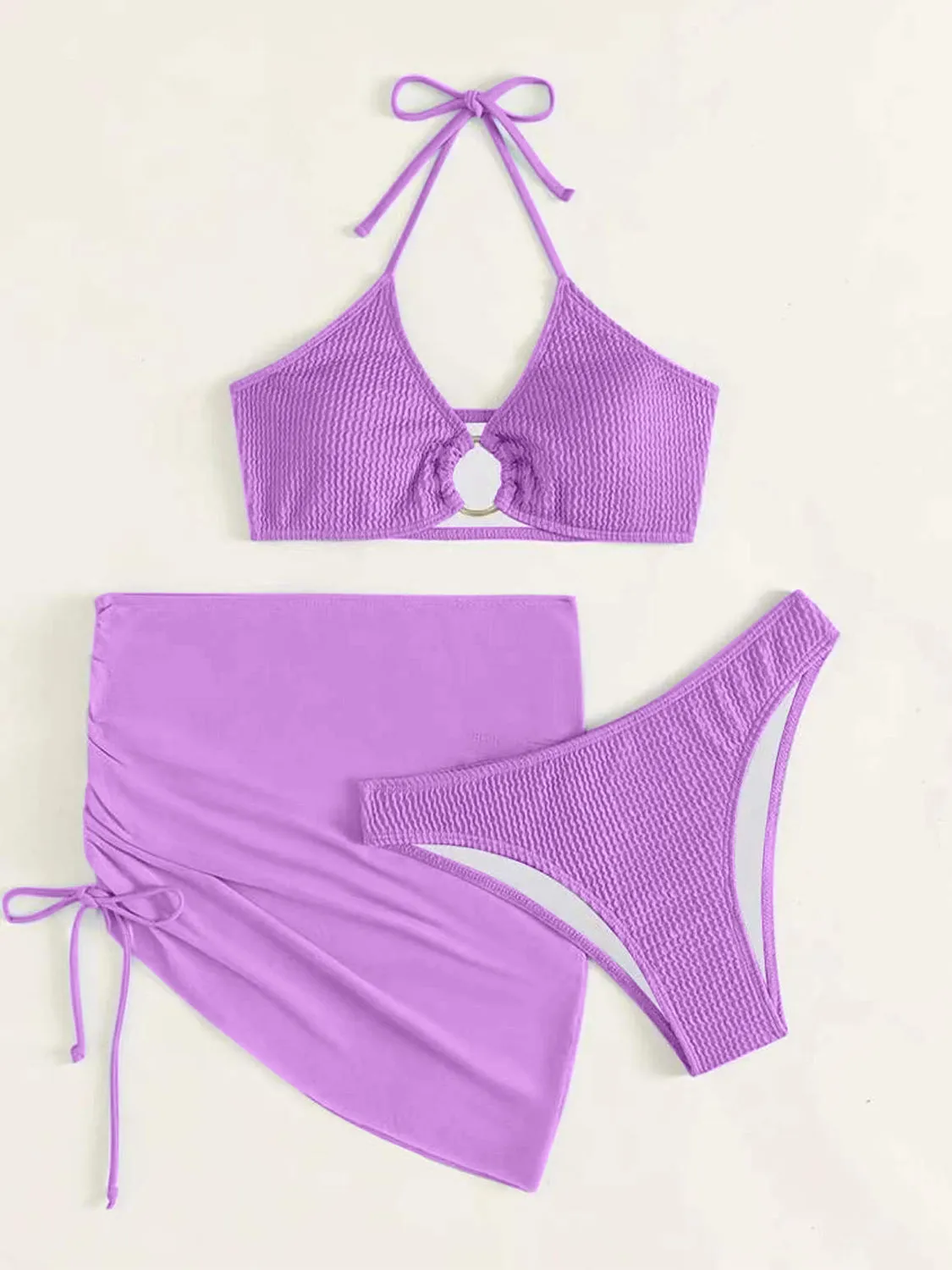 Explore More  Collection - Tied Halter Neck Three-Piece Swim Set