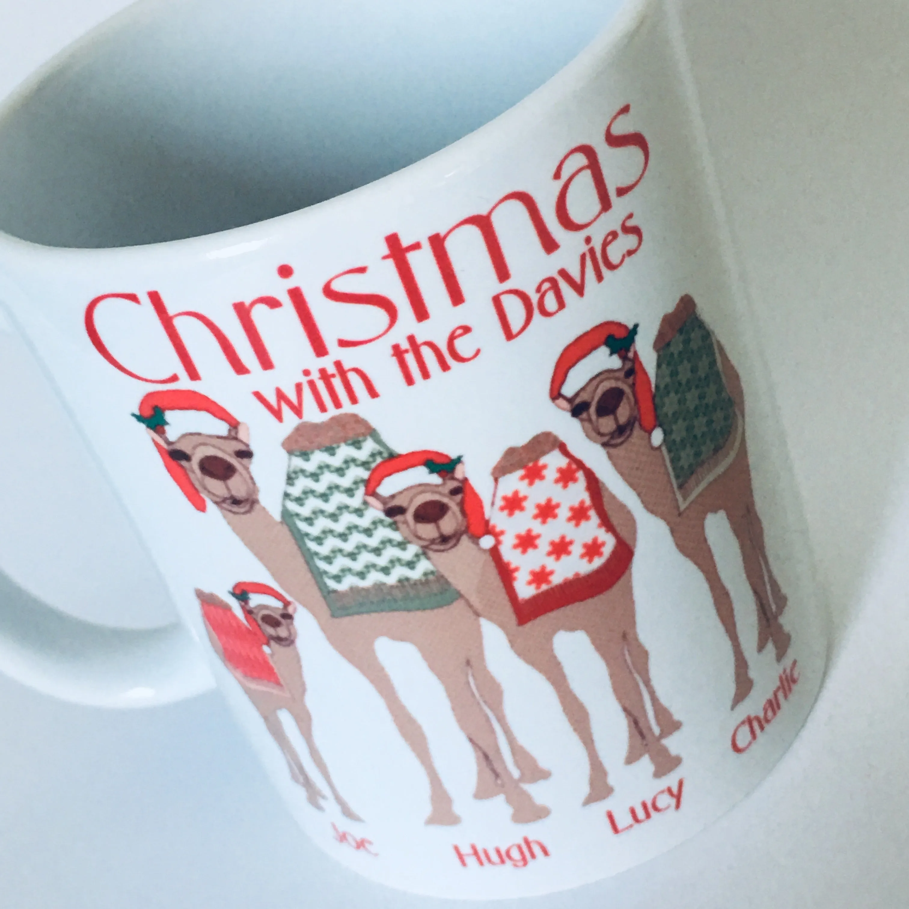 Festive Camel Family Mugs – Personalised