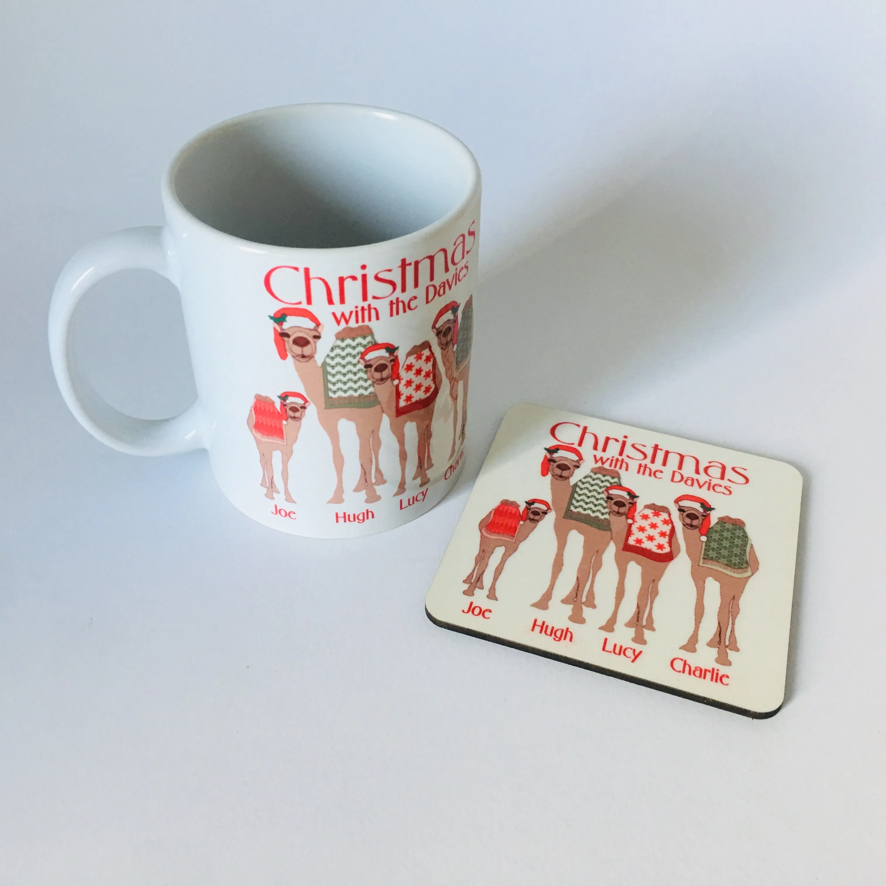 Festive Camel Family Mugs – Personalised